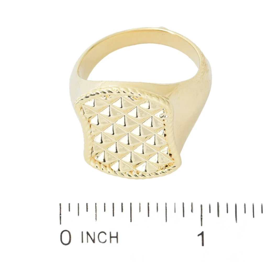 Toscana Italiana 18K Gold Plated Polished & Diamond Cut Shield Ring - Image 2