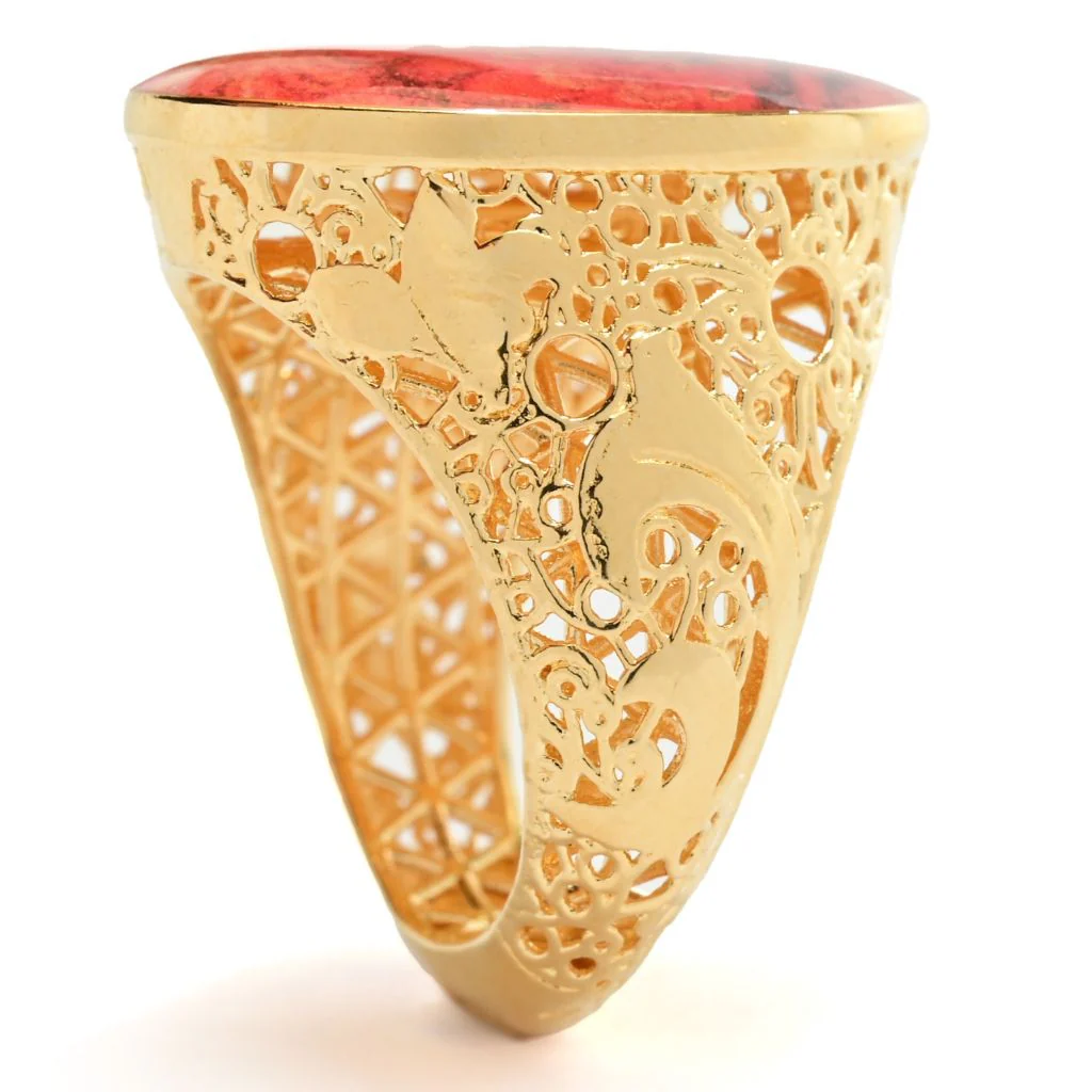 Toscana Italiana "Flora Carta" Oval Printed Paper & Enamel Filigree Ring - Image 2