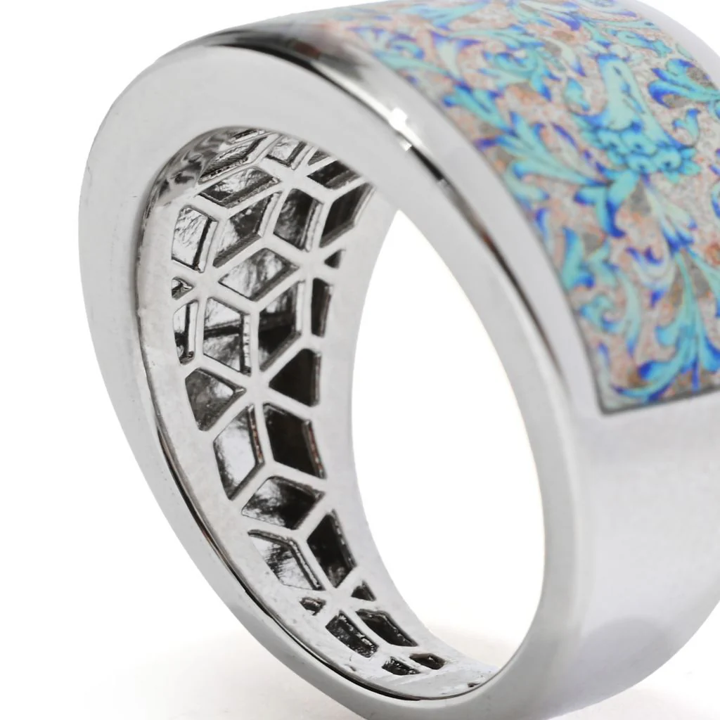 Toscana Italiana "Flora Carta" Printed Paper & Enamel Tapered Band Ring - Image 3