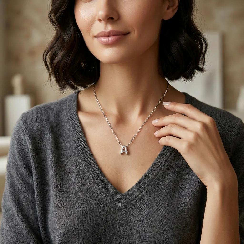 Toscana Italiana Platinum Plated Puffed Initial Necklace - Image 23