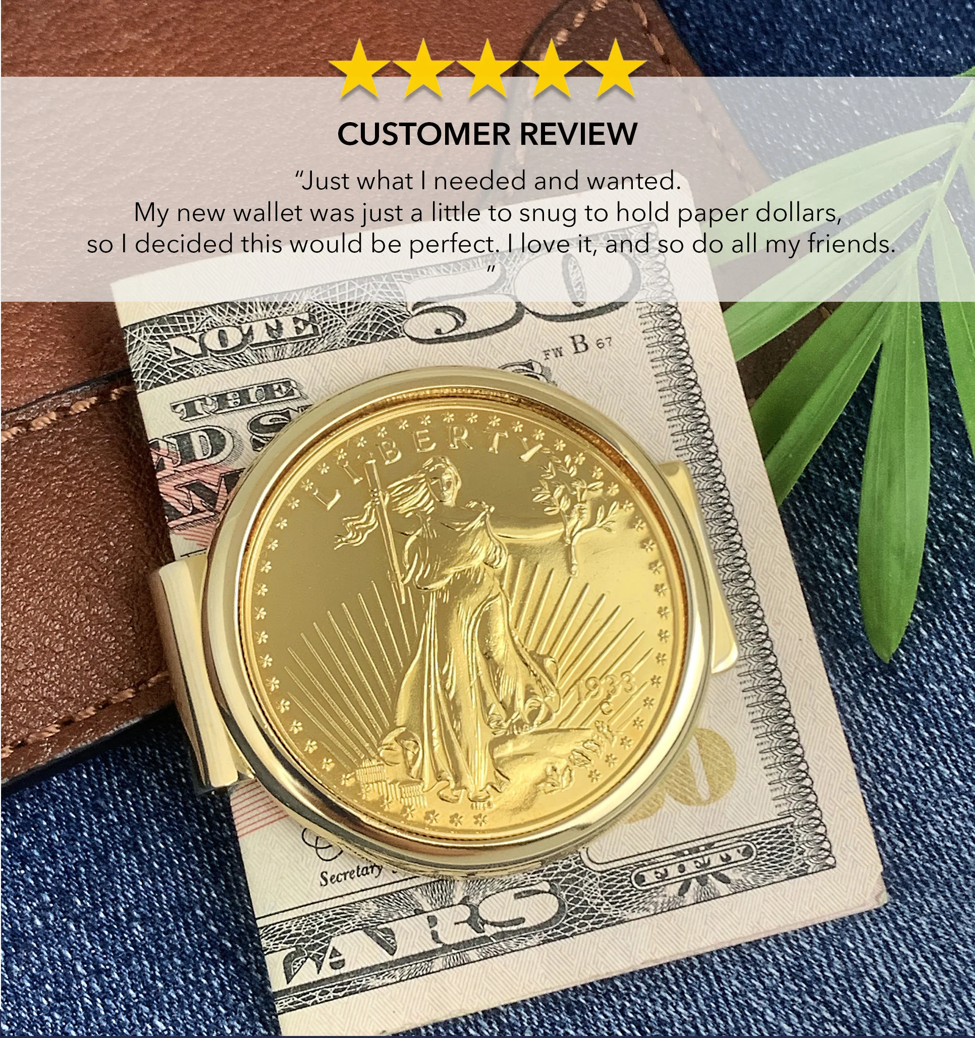 Tribute To $20 1933 Saint Gaudens Double Eagle Gold Coin Goldtone Money Clip - Image 4