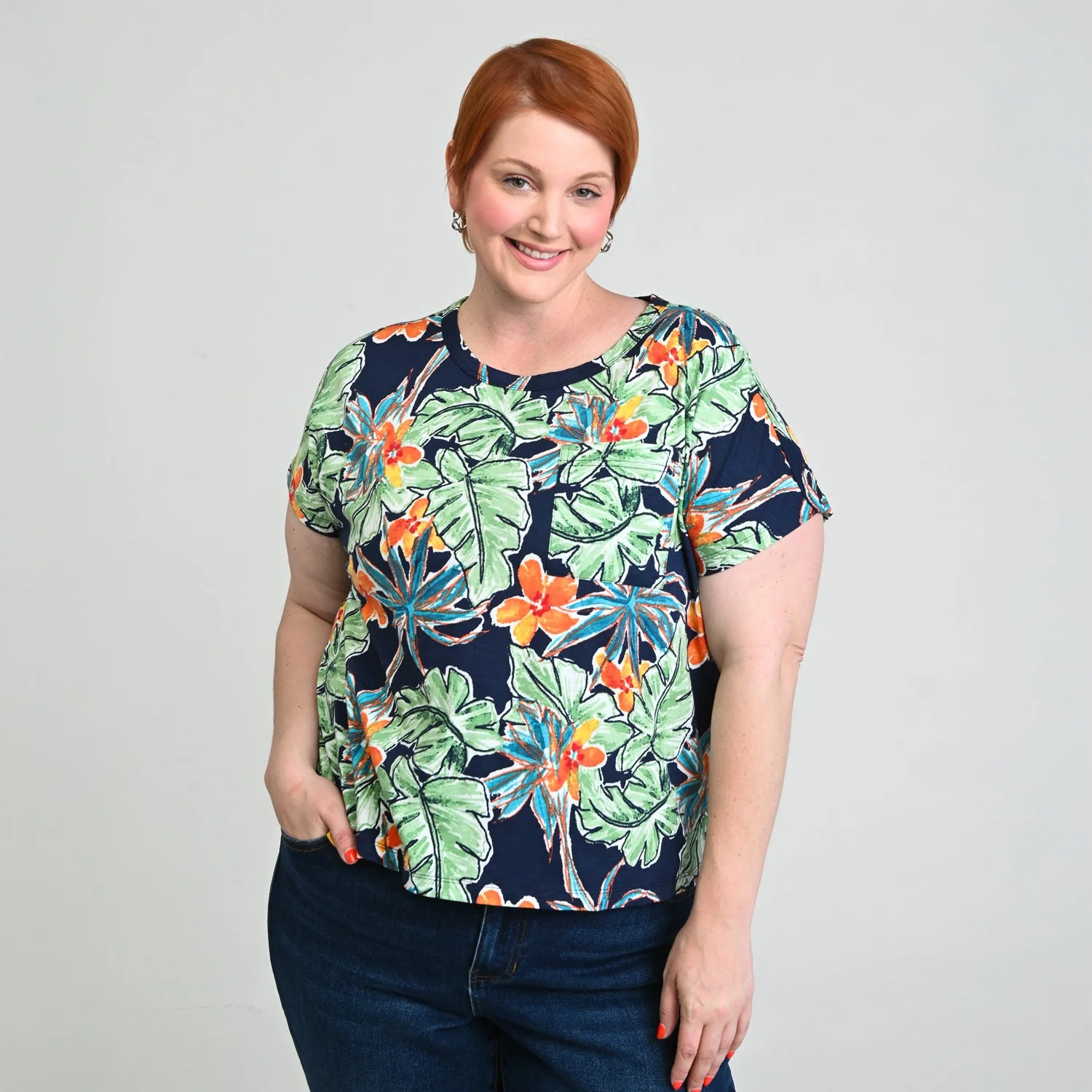 Christopher & Banks Tropical Print Dolman Sleeve Tee - Image 6