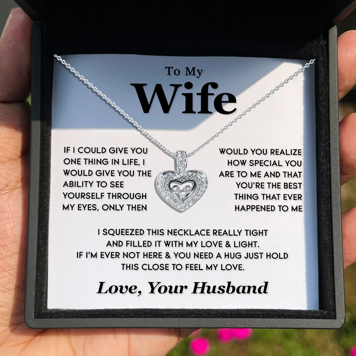 TRYNDI Rhodium Plated "To My Wife" Floating Heart Swarovski Crystal Necklace - Image 3