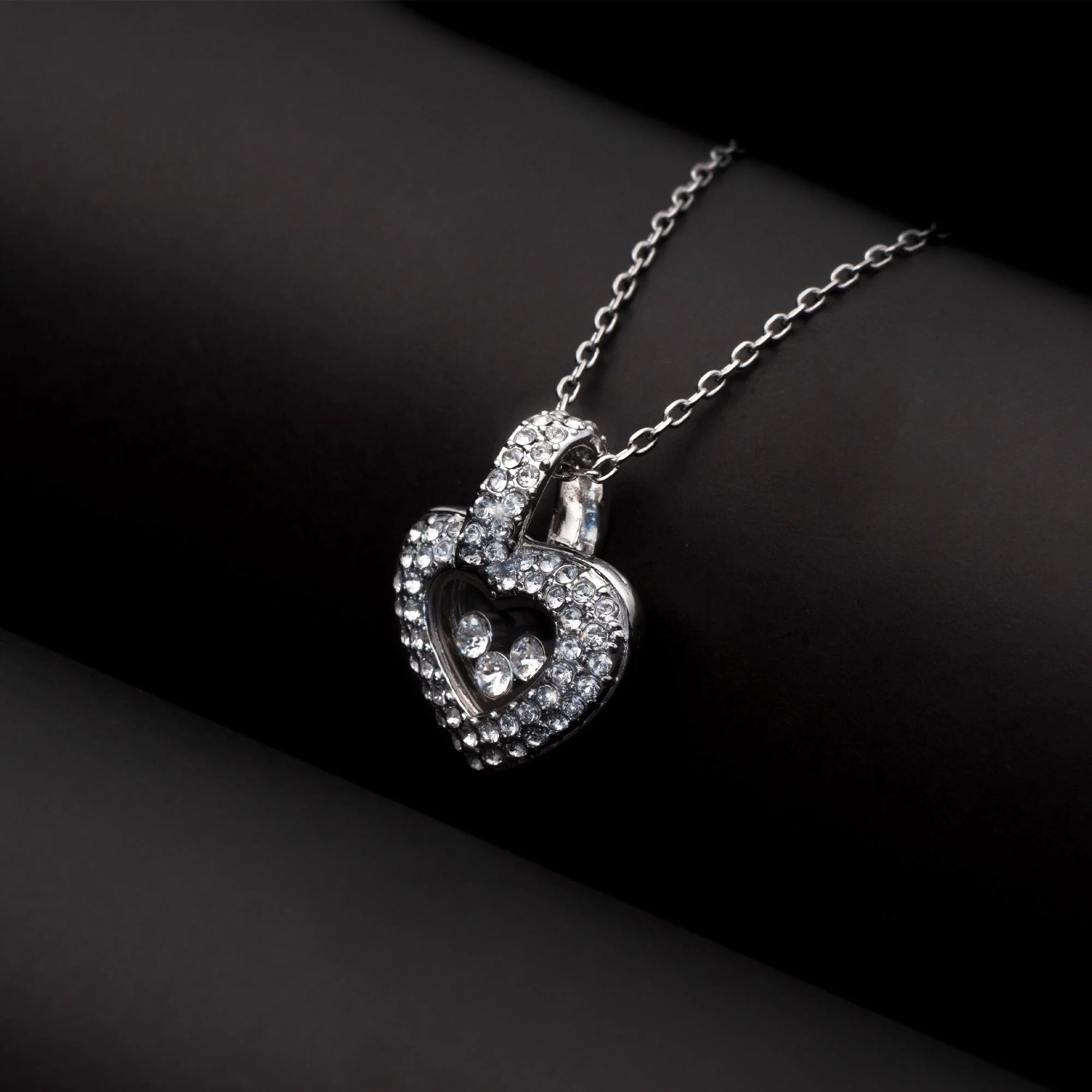 TRYNDI Rhodium Plated "Floating Heart" Swarovski Crystal Necklace - Image 3