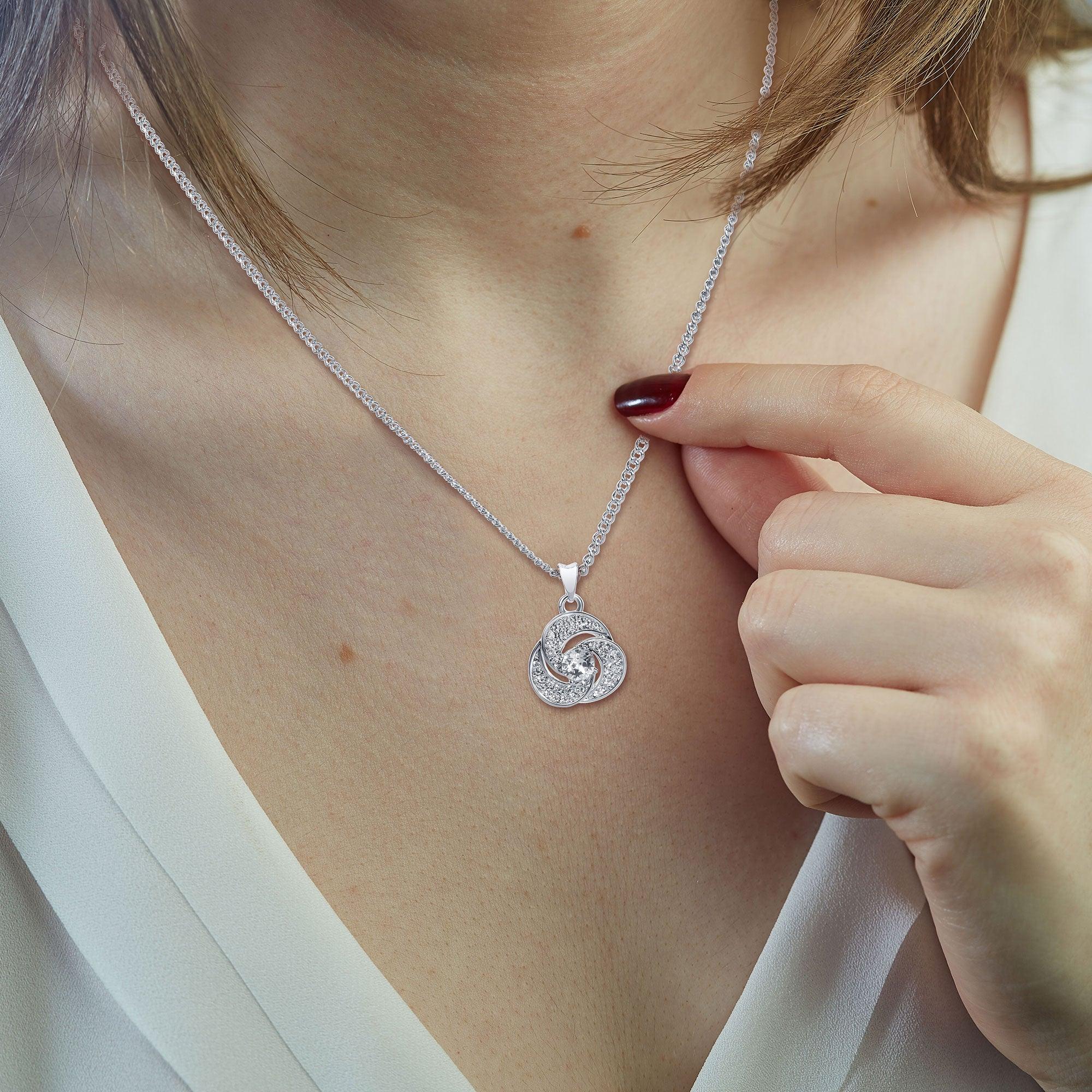 TRYNDI Rhodium Plated "Love Knot" Swarovski Crystal Accented Necklace - Image 4