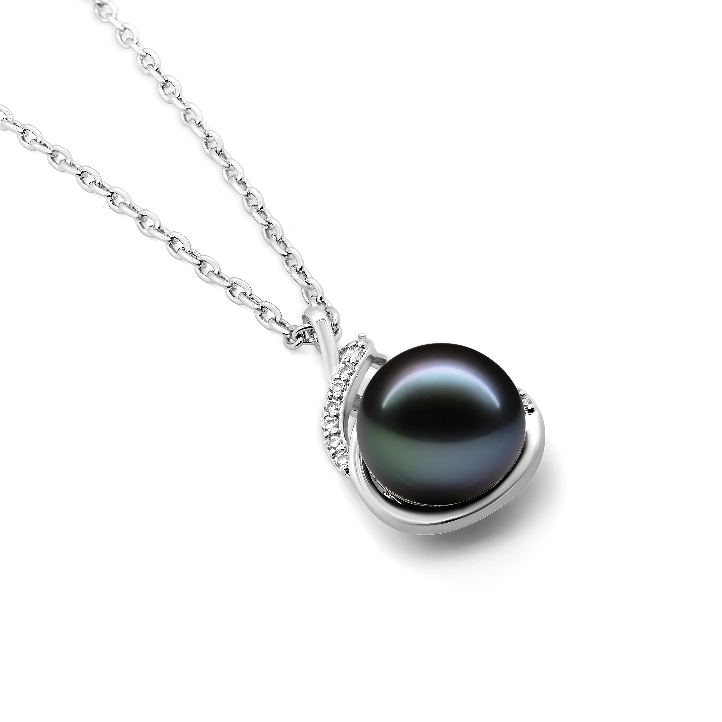 TRYNDI Rhodium Plated 11-12mm Tahitian Black Pearl Swarovski Crystal Necklace - Image 4