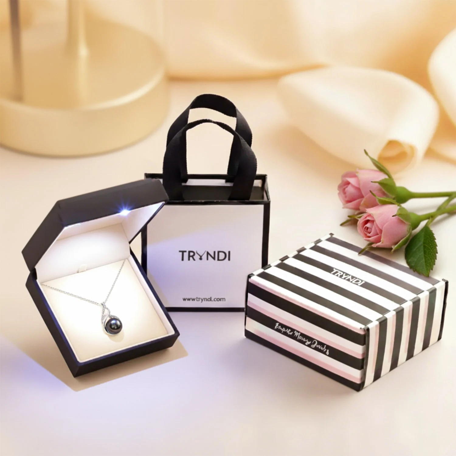TRYNDI Rhodium Plated 11-12mm Tahitian Black Pearl Swarovski Crystal Necklace - Image 6