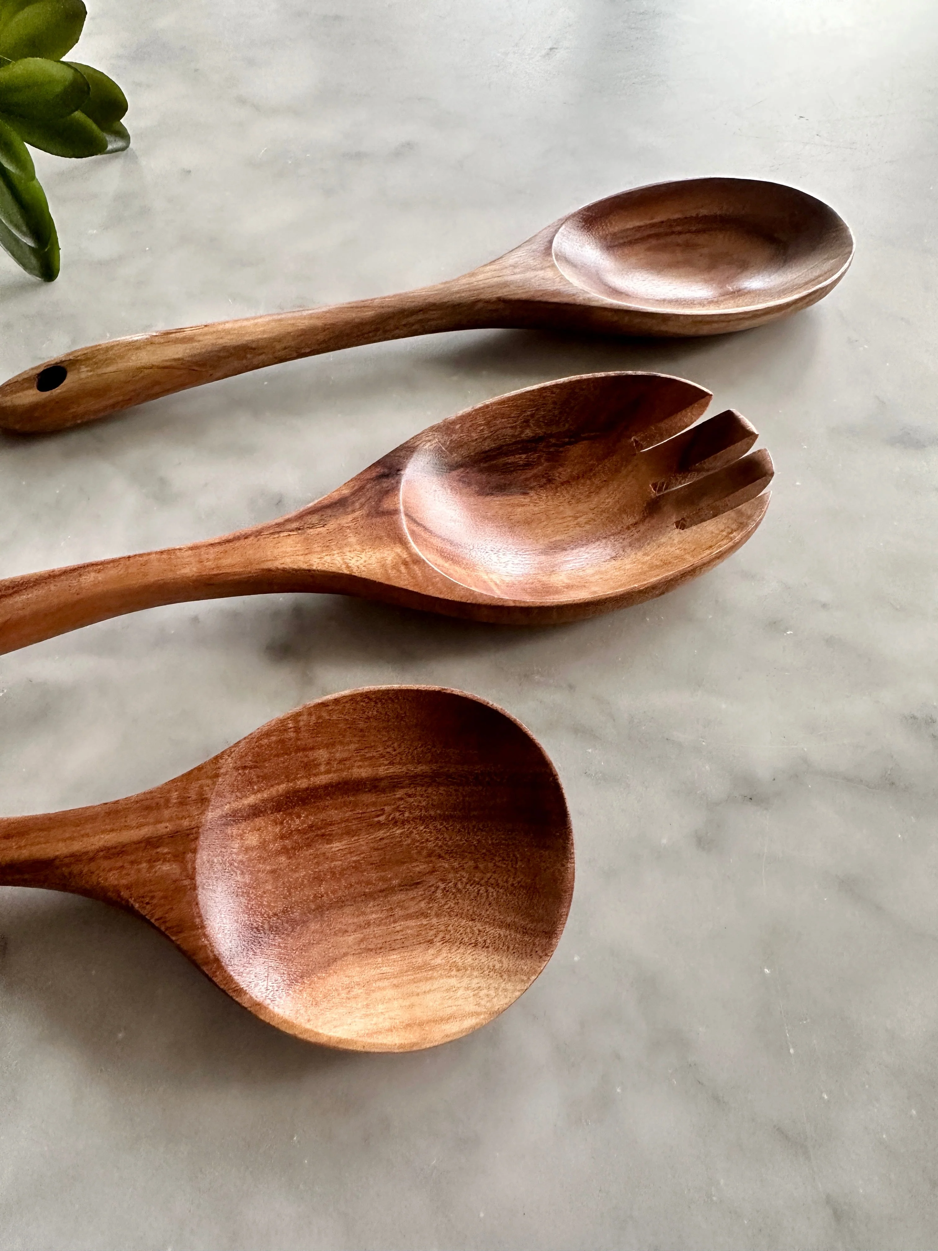 Busa Designs Tulum Teak Wooden Salad 3 Piece Serving Set - Image 2