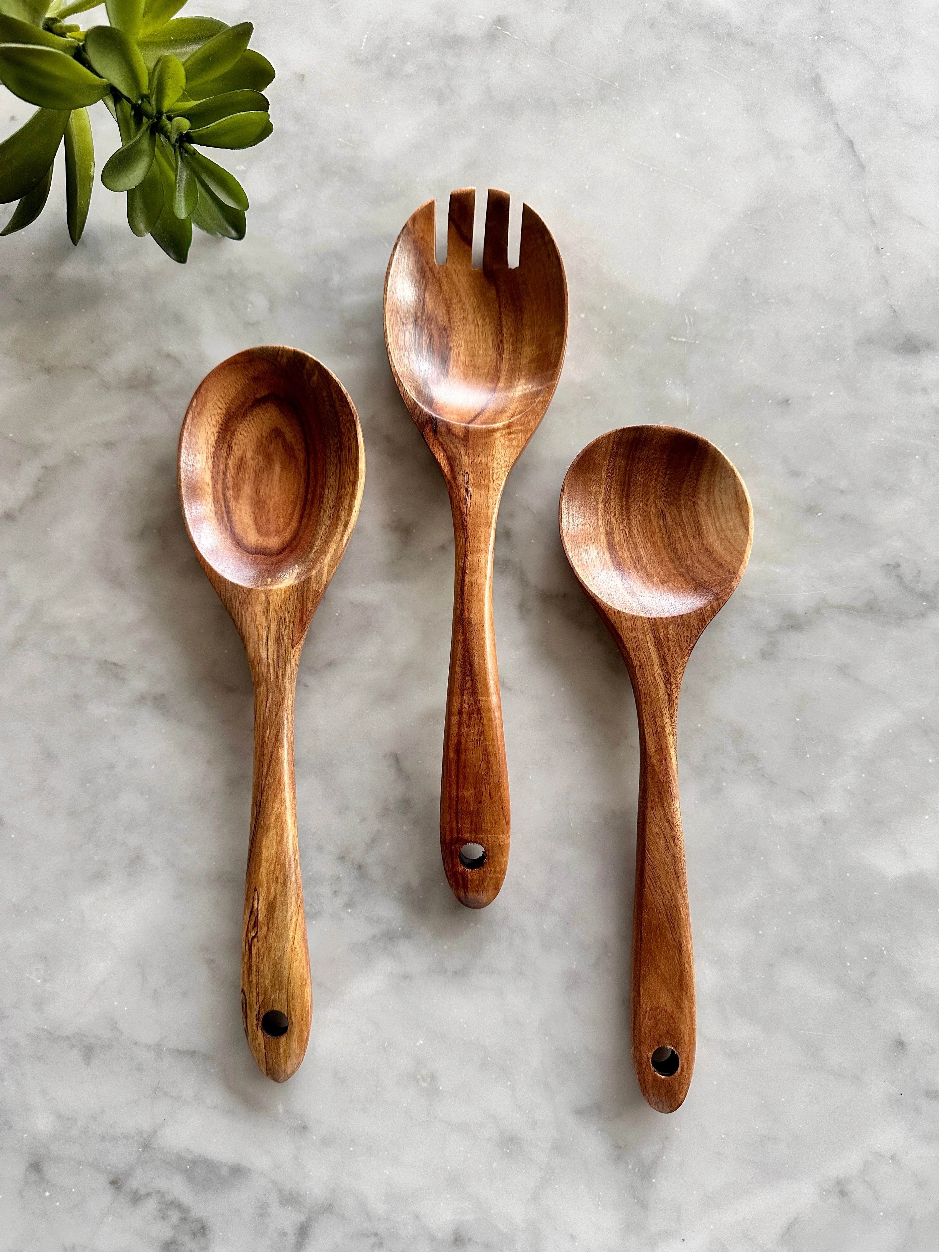 Busa Designs Tulum Teak Wooden Salad 3 Piece Serving Set - Image 5