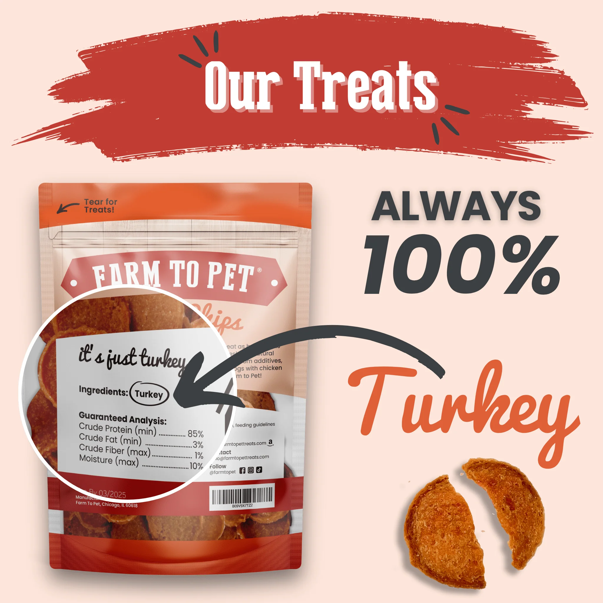 Farm To Pet All-Natural Single-Ingredient Turkey Chips Dog Treats - Image 3