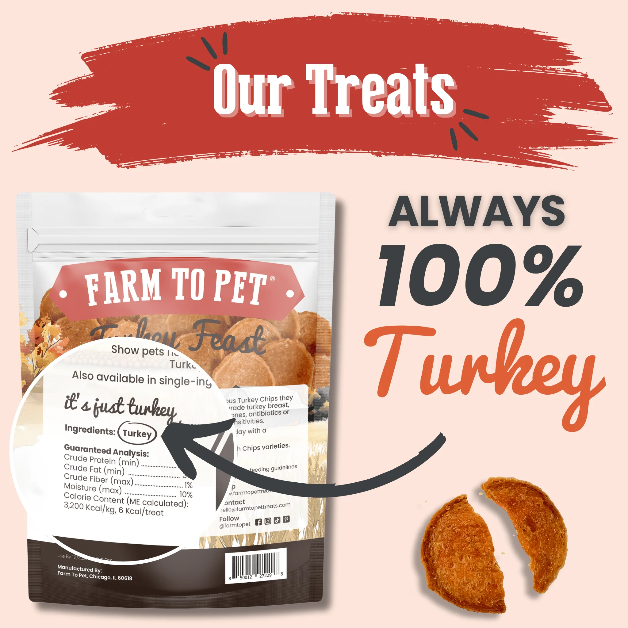 Farm To Pet 100% Natural Turkey Chip Dog Treats - Image 2