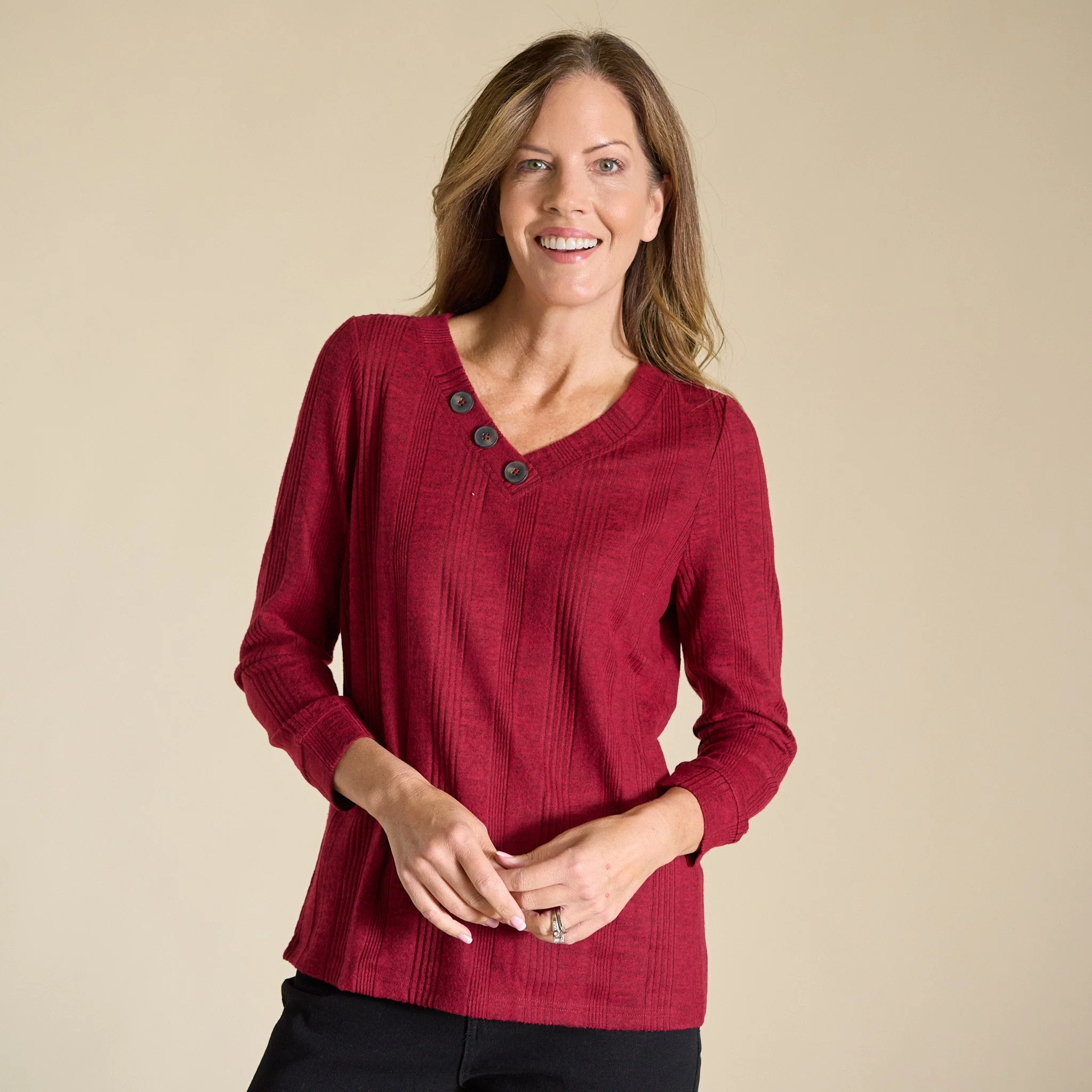 Christopher & Banks Variegated Rib V Neck Top - Image 2