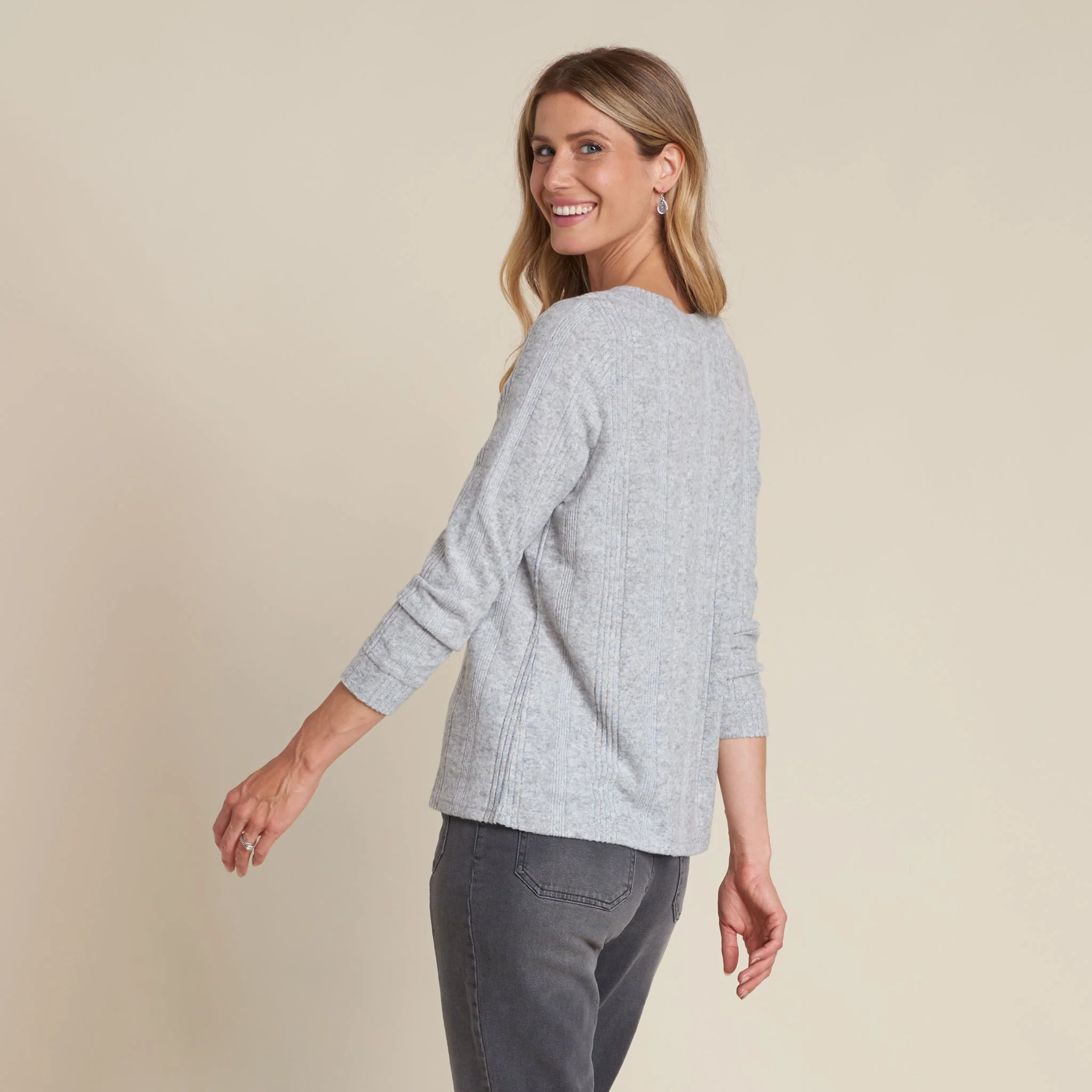 Christopher & Banks Variegated Rib V Neck Top - Image 3