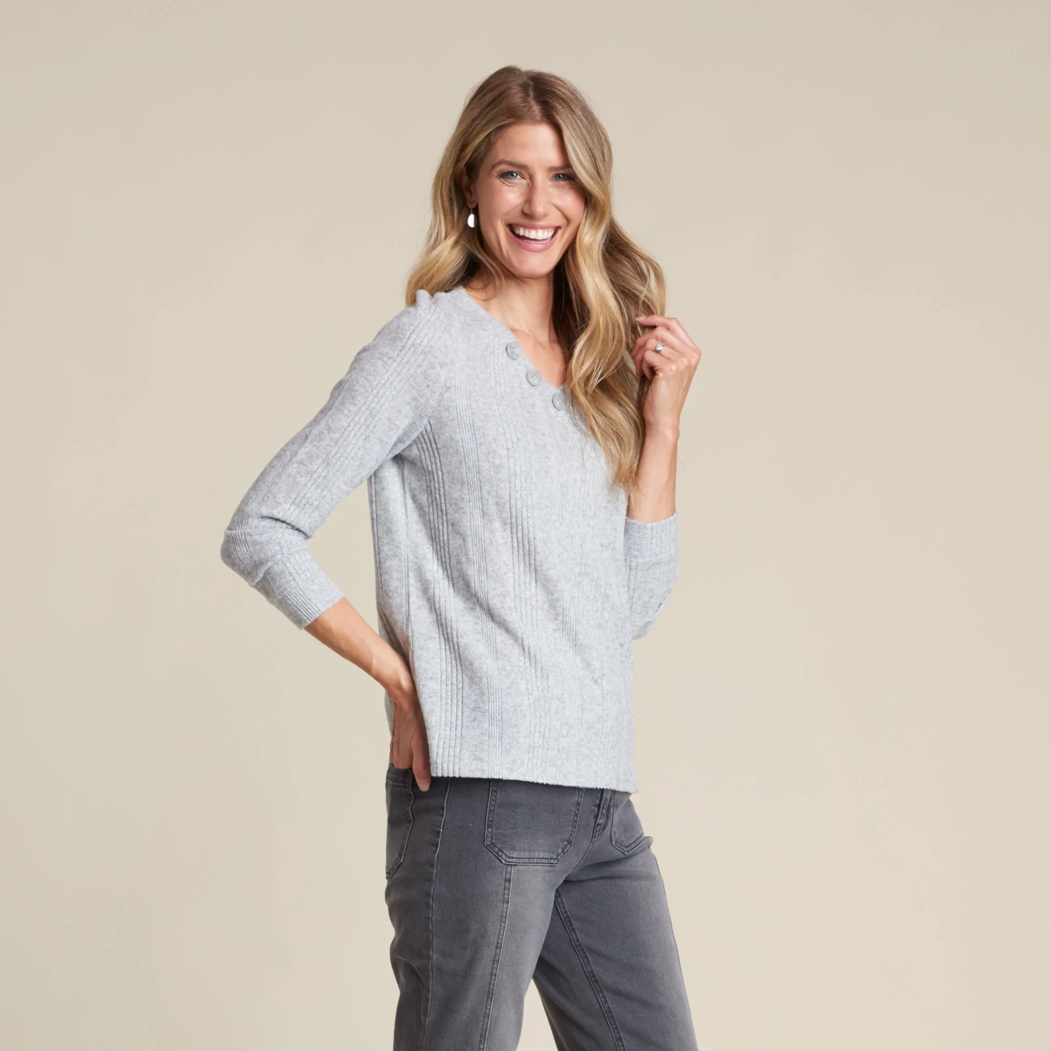 Christopher & Banks Variegated Rib V Neck Top - Image 4
