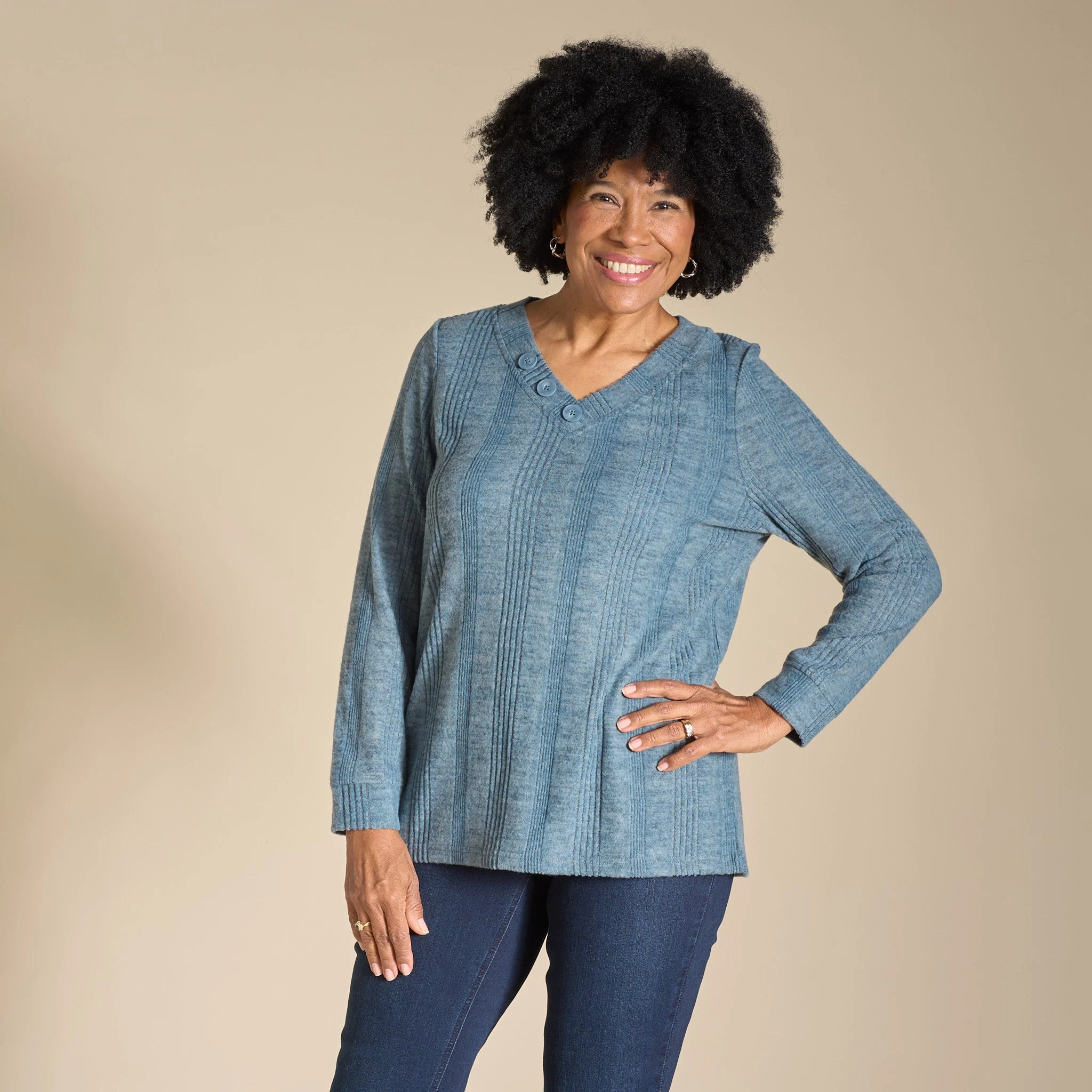 Christopher & Banks Variegated Rib V Neck Top - Image 5