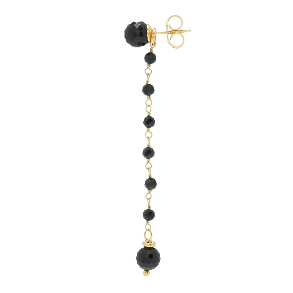 18K Gold Plated Faceted Black Spinel Dangle Earrings - Image 2
