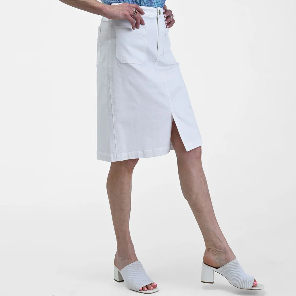 Christopher & Banks White Knee Length A-Line Denim Skirt - Image 2