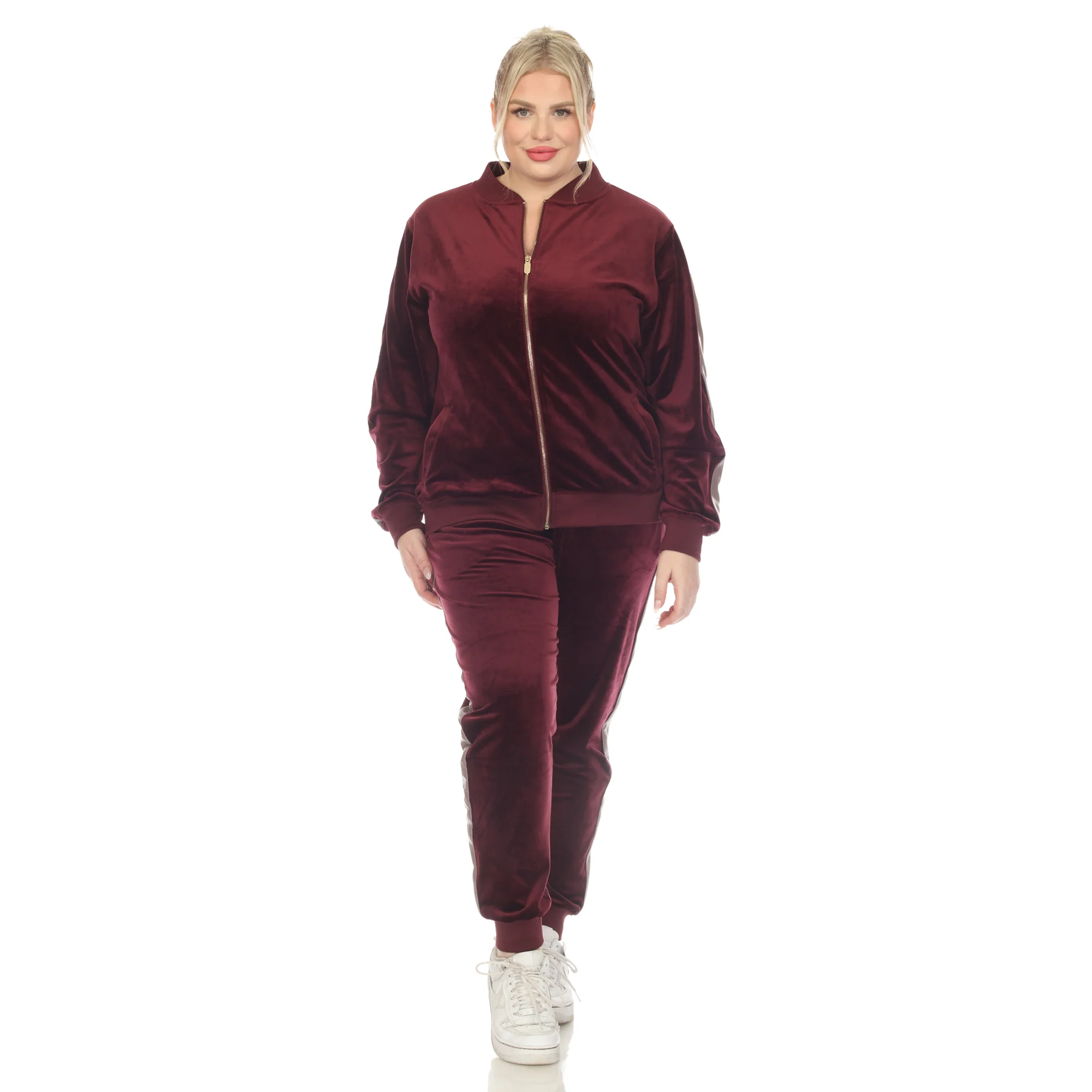 White Mark Women's 2-Piece Faux Leather Stripe Velour Set - Image 11