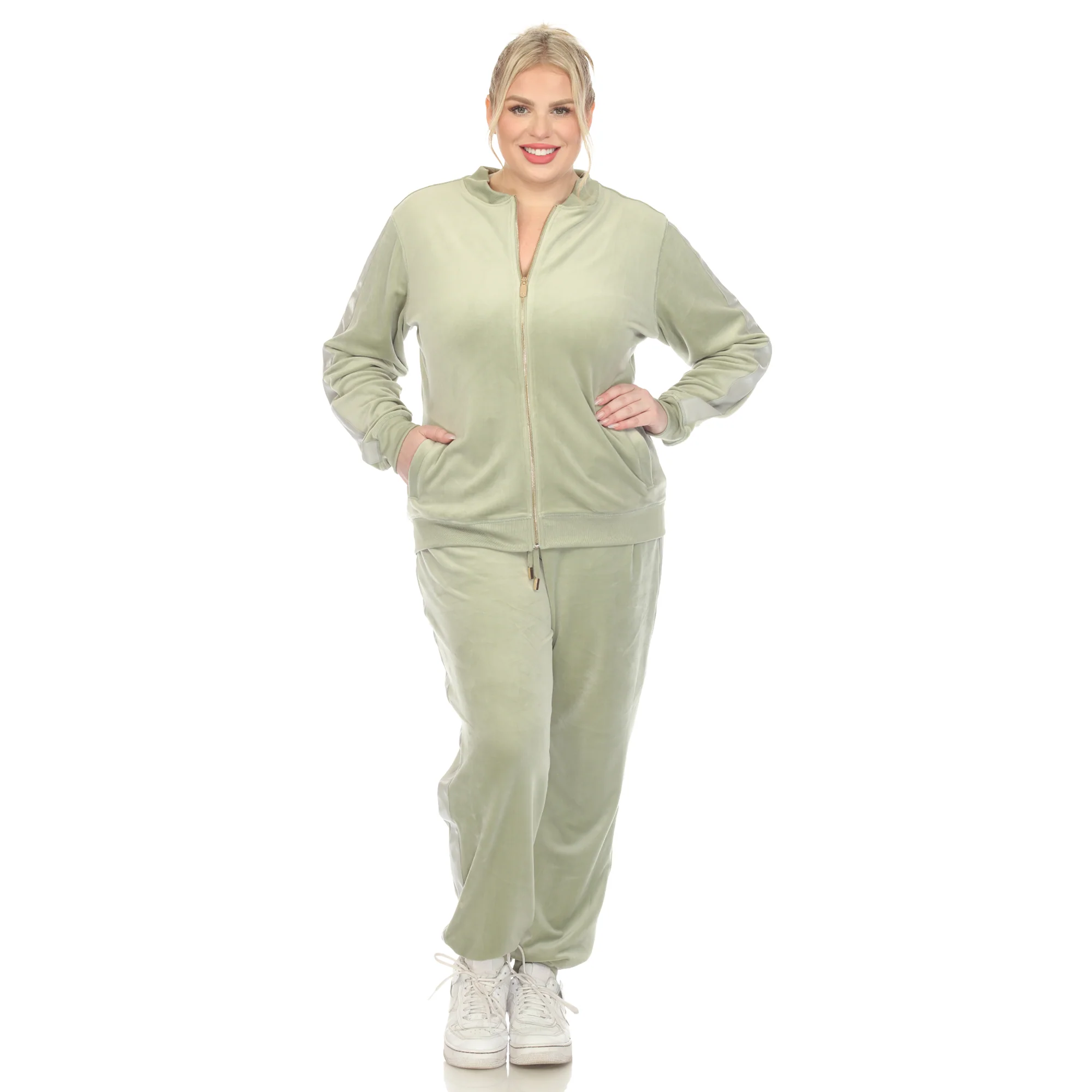 White Mark Women's 2-Piece Faux Leather Stripe Velour Set - Image 12
