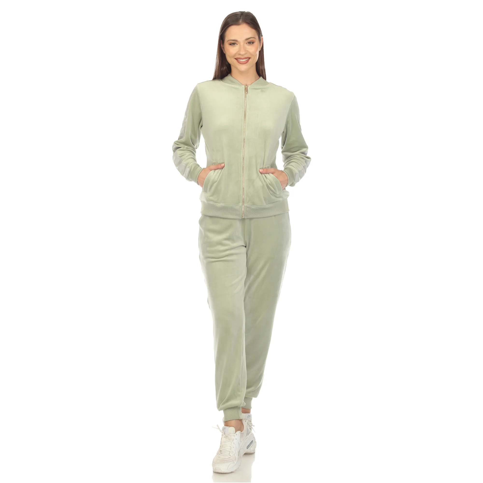 White Mark Women's 2-Piece Faux Leather Stripe Velour Set - Image 6