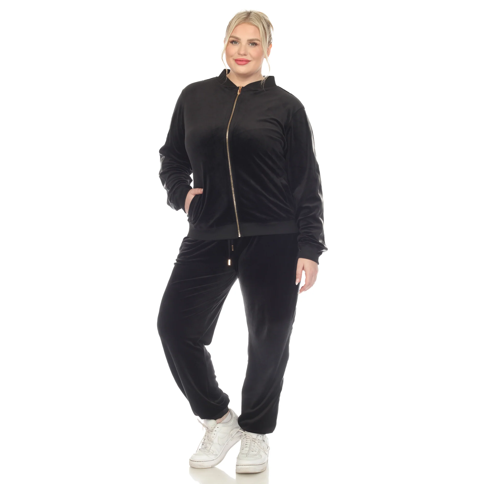 White Mark Women's 2-Piece Faux Leather Stripe Velour Set - Image 7