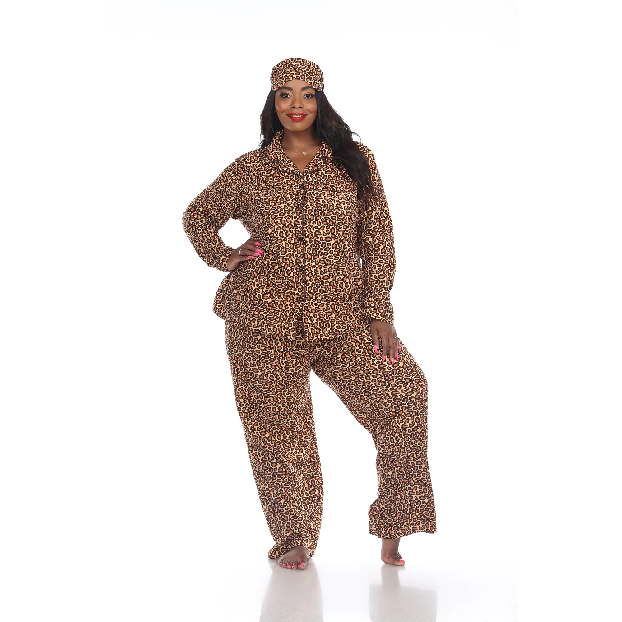 White Mark Women's 3-Piece Cheetah Pajama Set - Image 3
