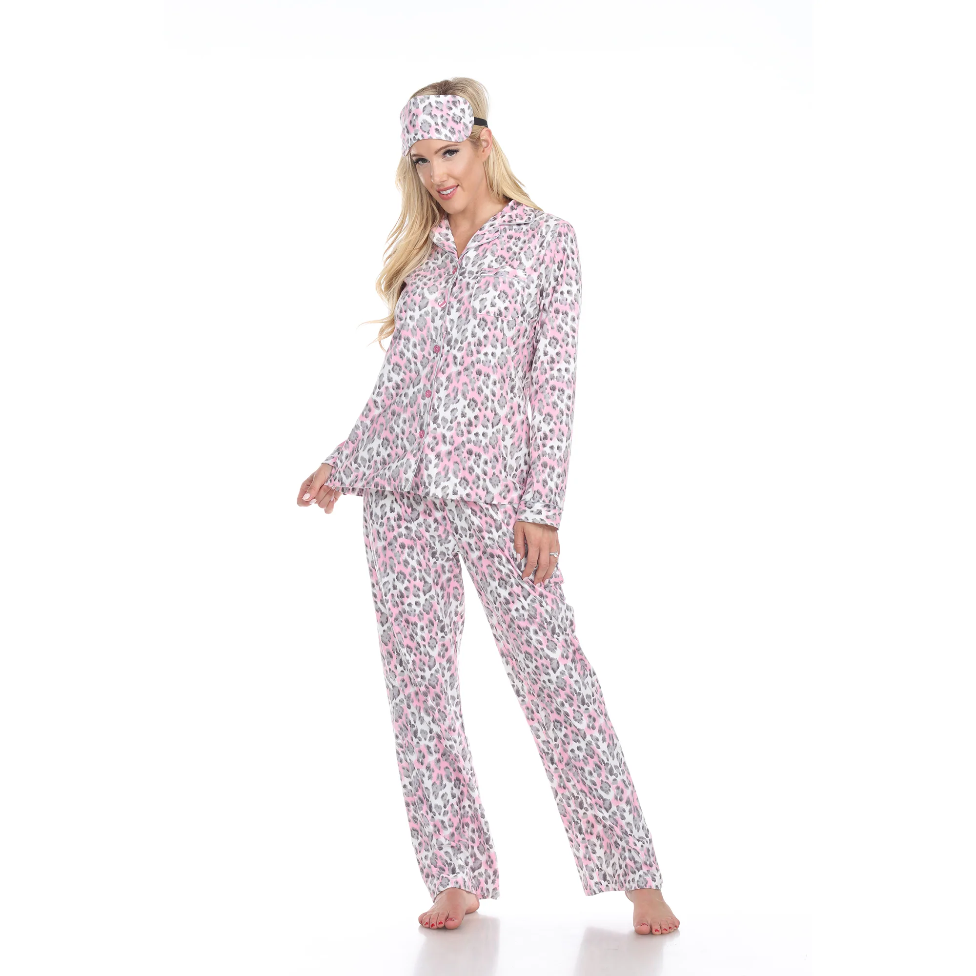 White Mark Women's 3-Piece Cheetah Pajama Set - Image 4