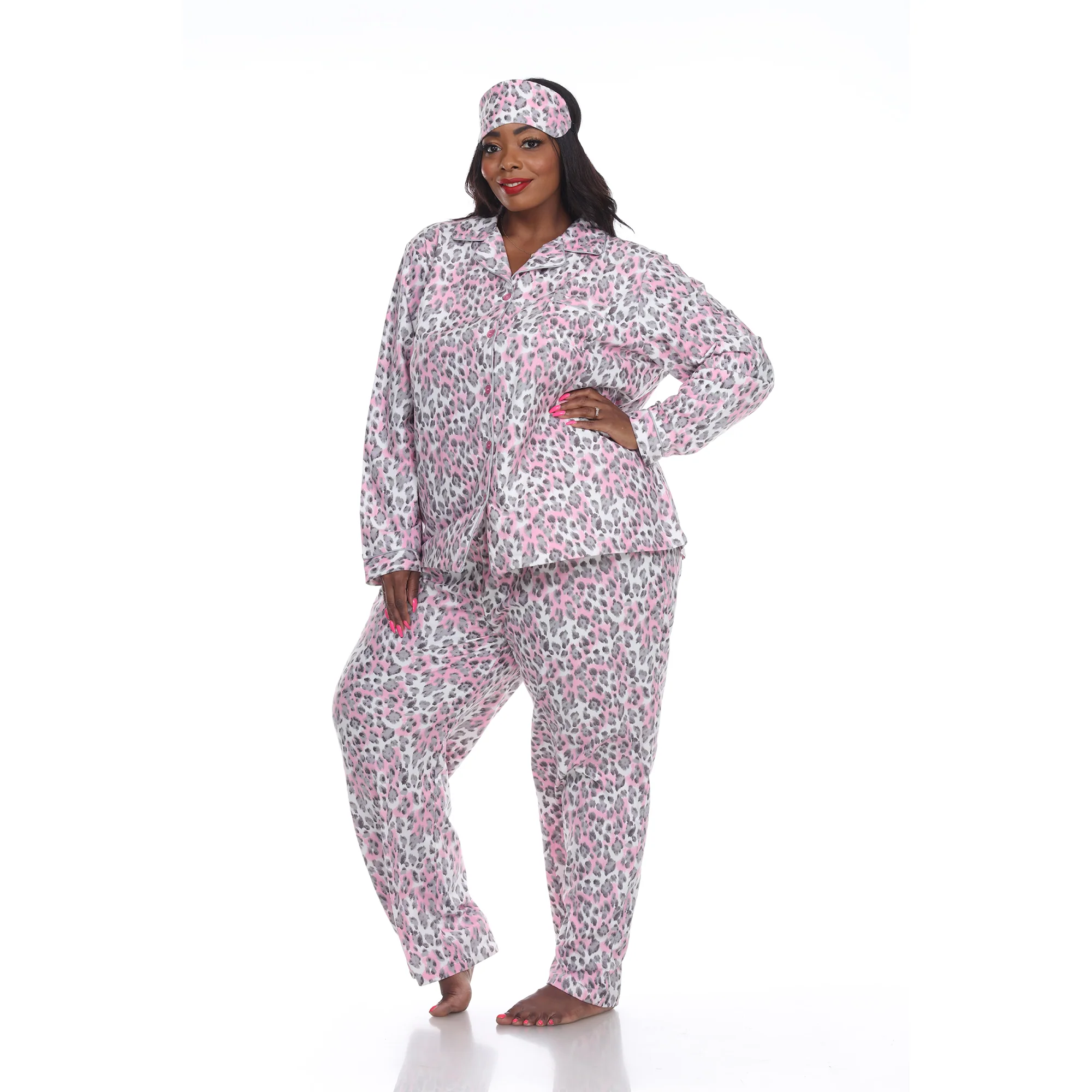 White Mark Women's 3-Piece Cheetah Pajama Set - Image 5