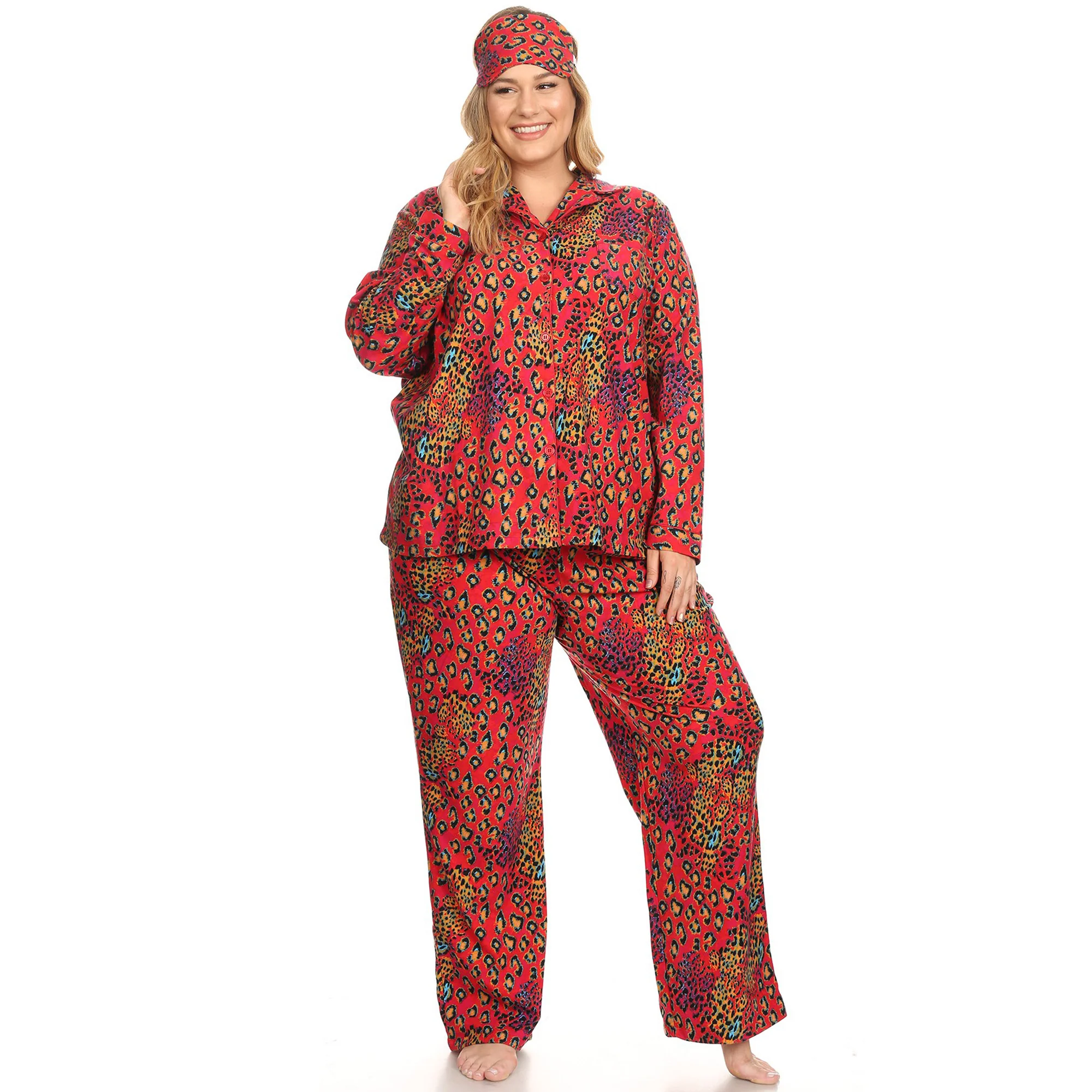 White Mark Women's 3-Piece Leopard Pajama Set - Image 2