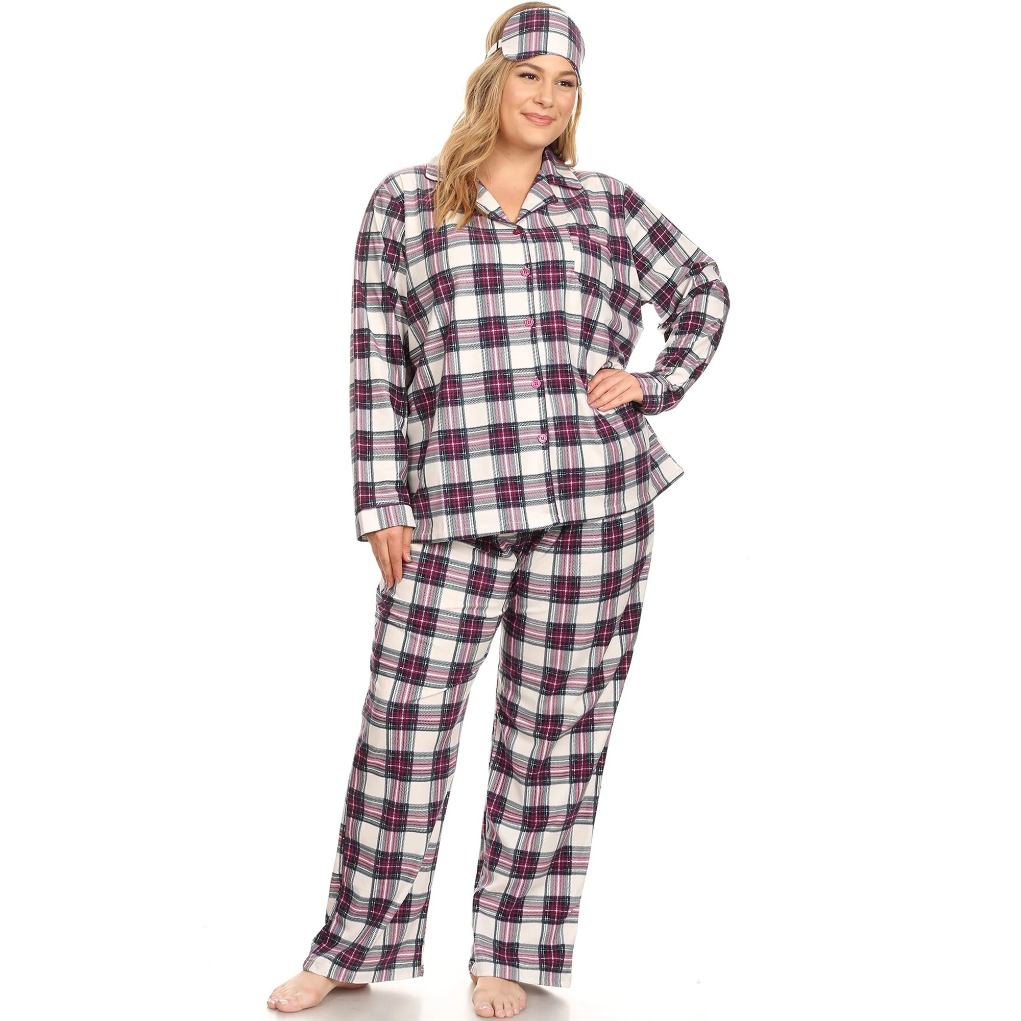 White Mark Women's 3-Piece Plaid Pajama Set - Image 4