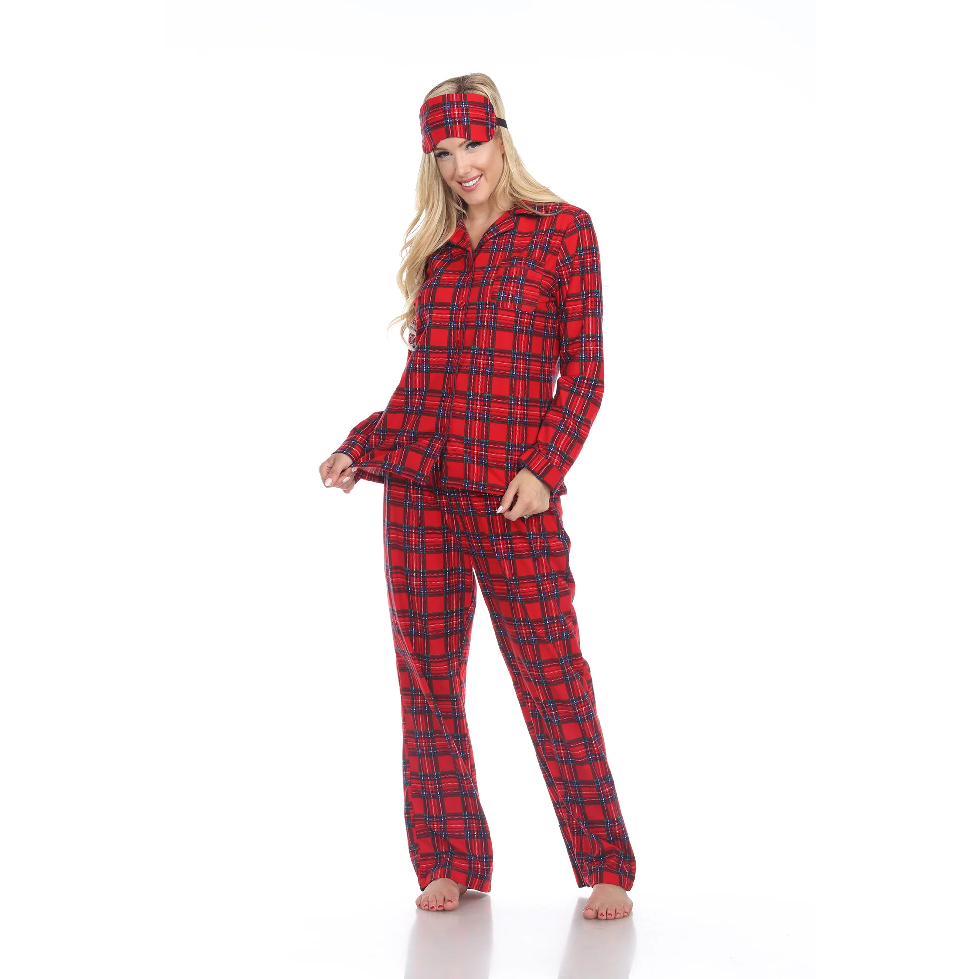 White Mark Women's 3-Piece Plaid Pajama Set - Image 5