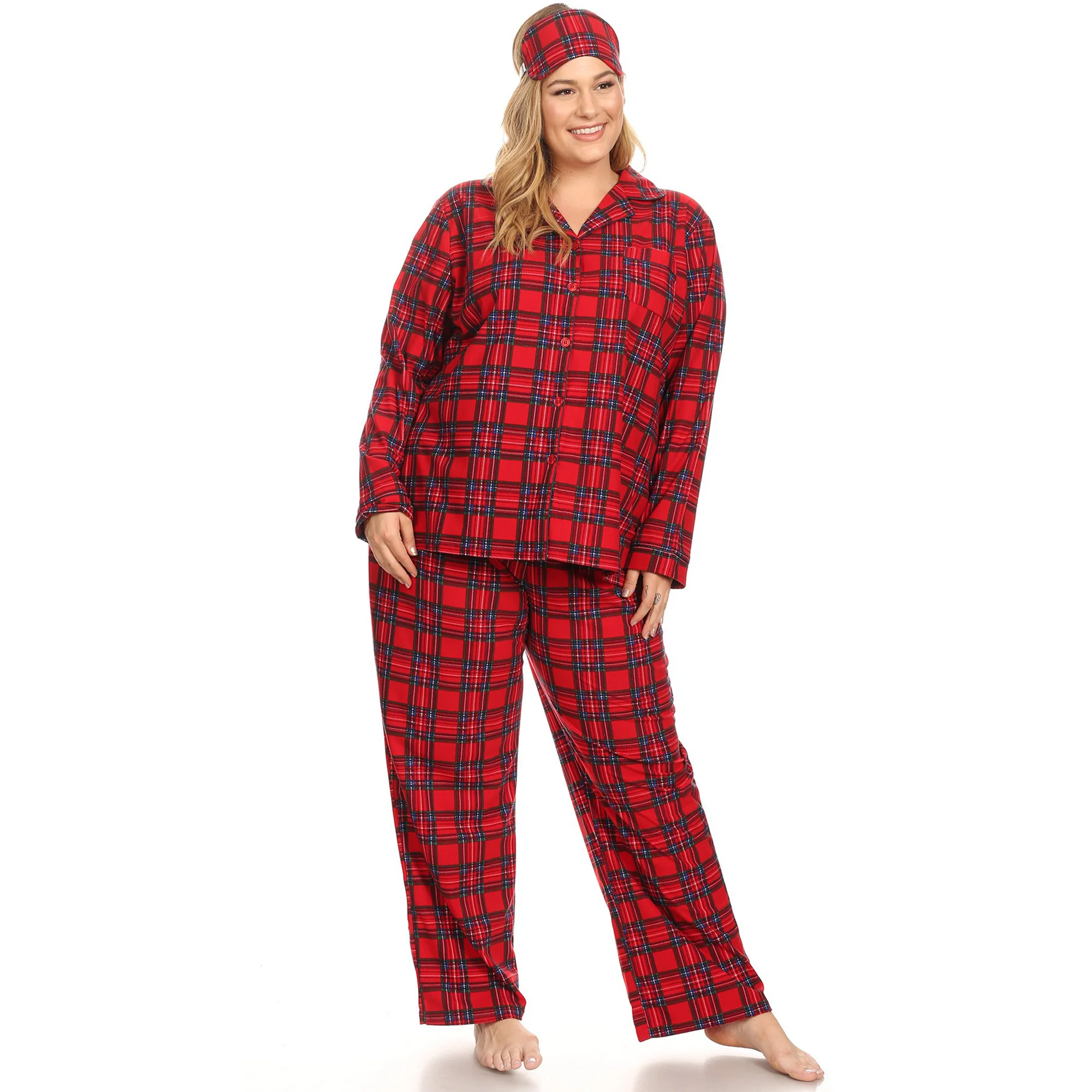 White Mark Women's 3-Piece Plaid Pajama Set - Image 6