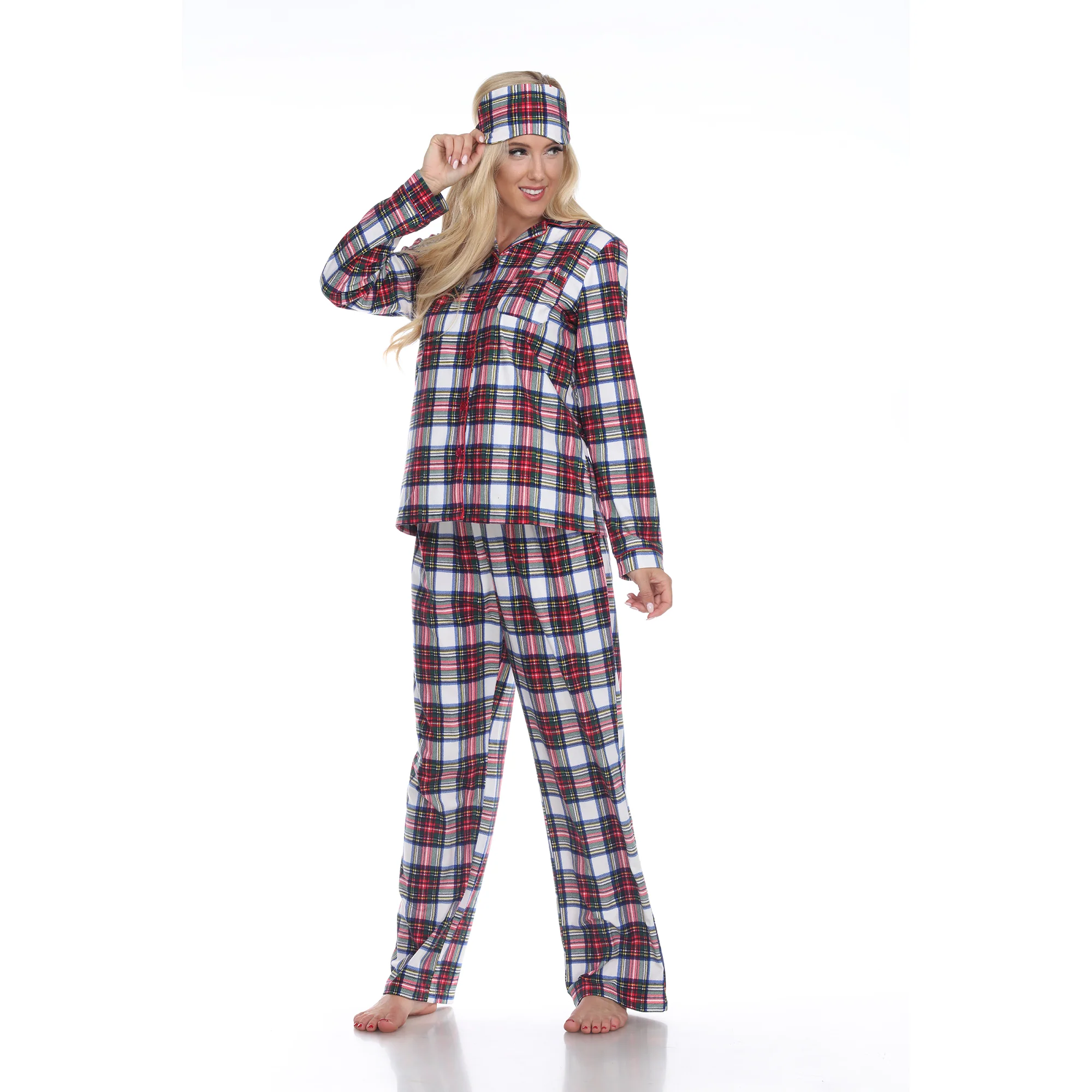 White Mark Women's 3-Piece Plaid Pajama Set - Image 7