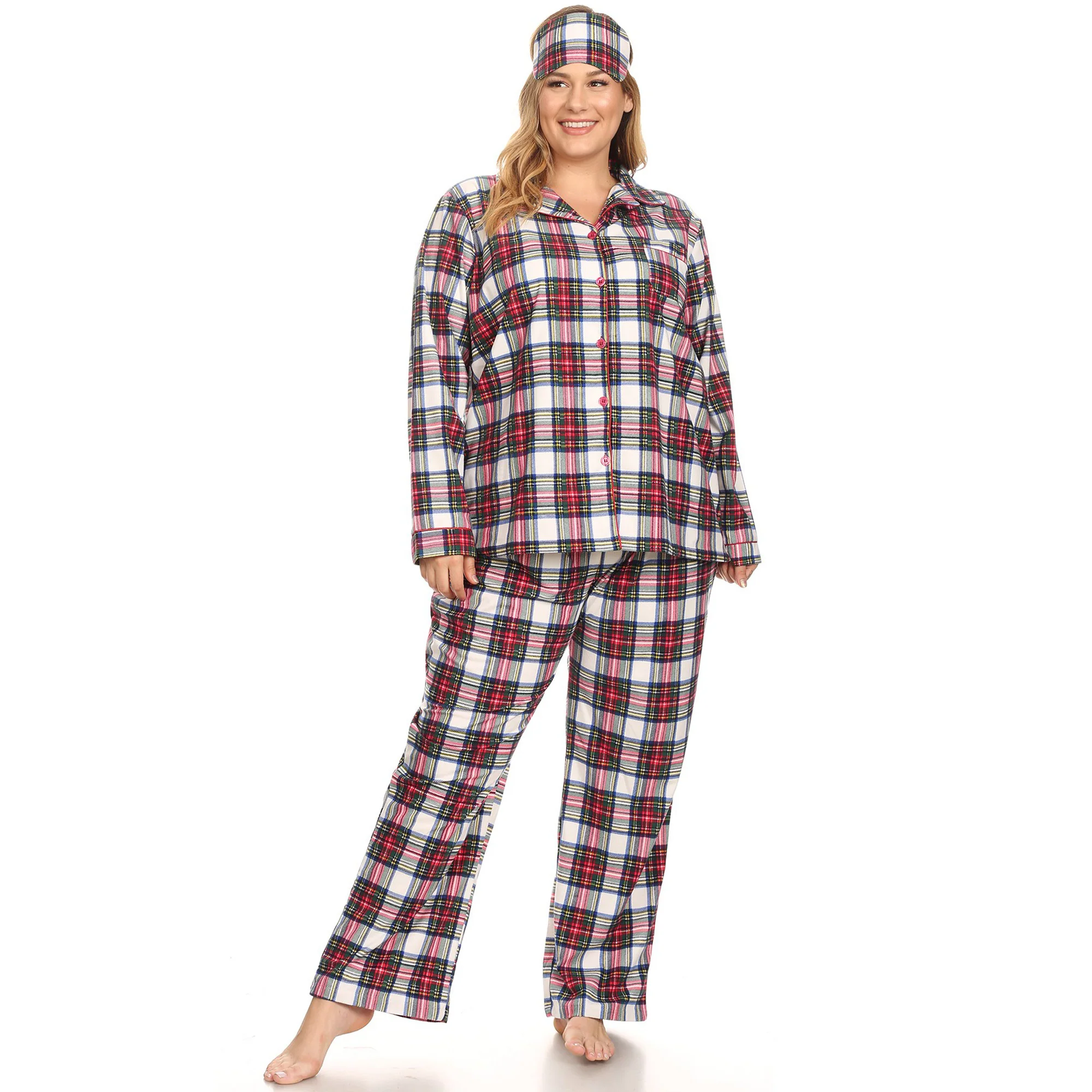 White Mark Women's 3-Piece Plaid Pajama Set - Image 8