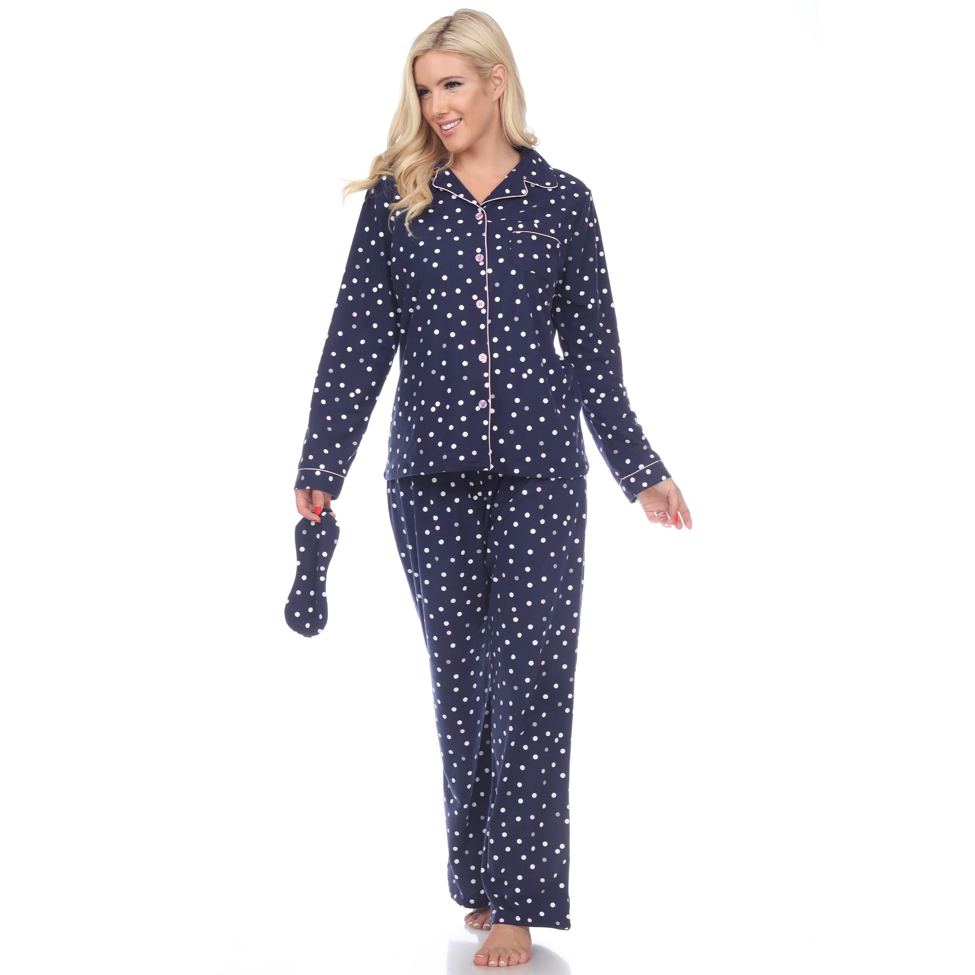 White Mark Women's 3-Piece Polka Dot Pajama Set - Image 3