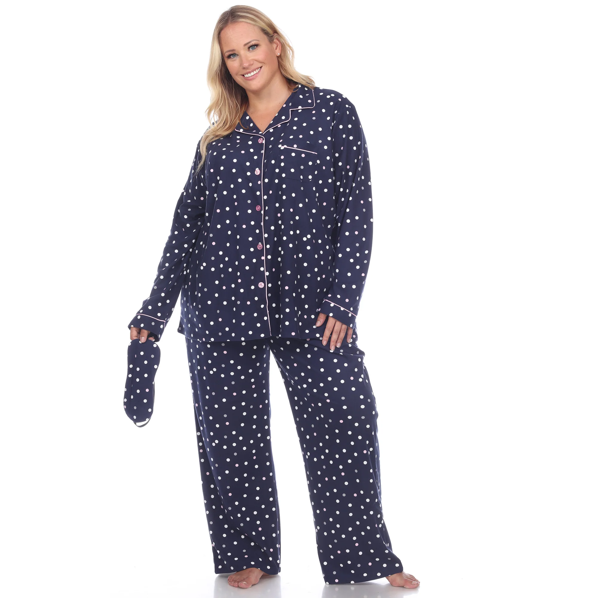 White Mark Women's 3-Piece Polka Dot Pajama Set - Image 4