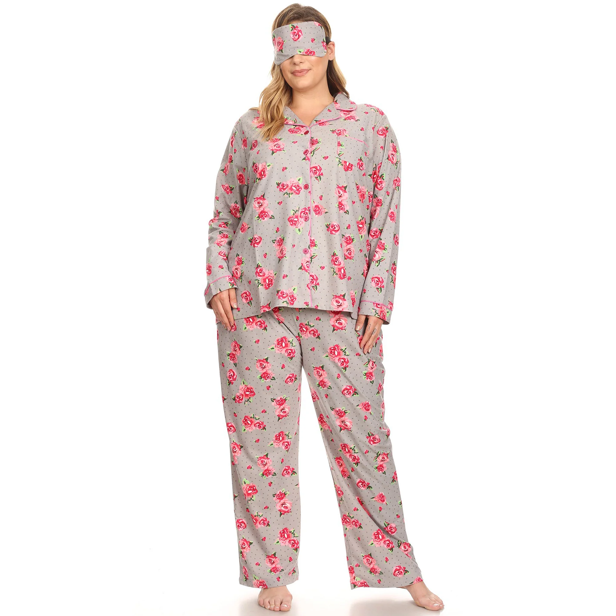 White Mark Women's 3-Piece Rose Pajama Set - Image 2