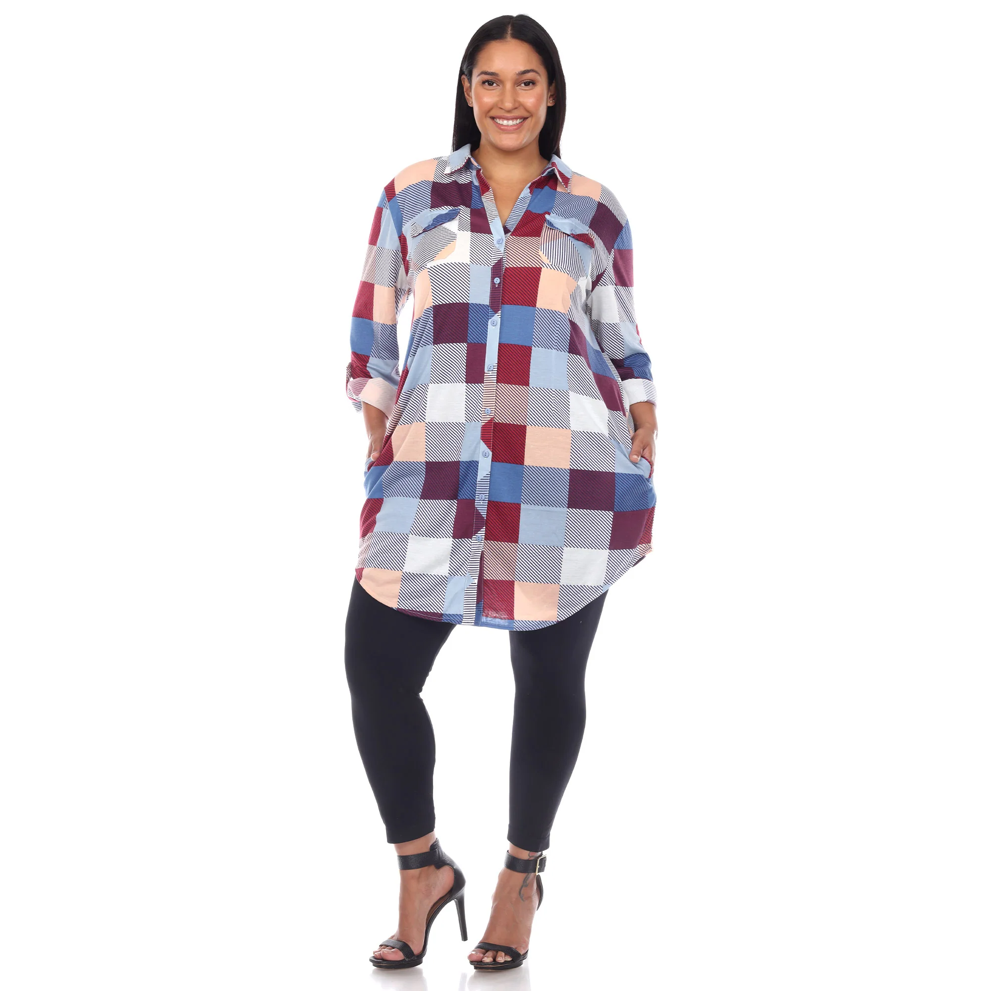 White Mark Women's Buffalo Plaid Rounded Hem Tunic Top - Image 10