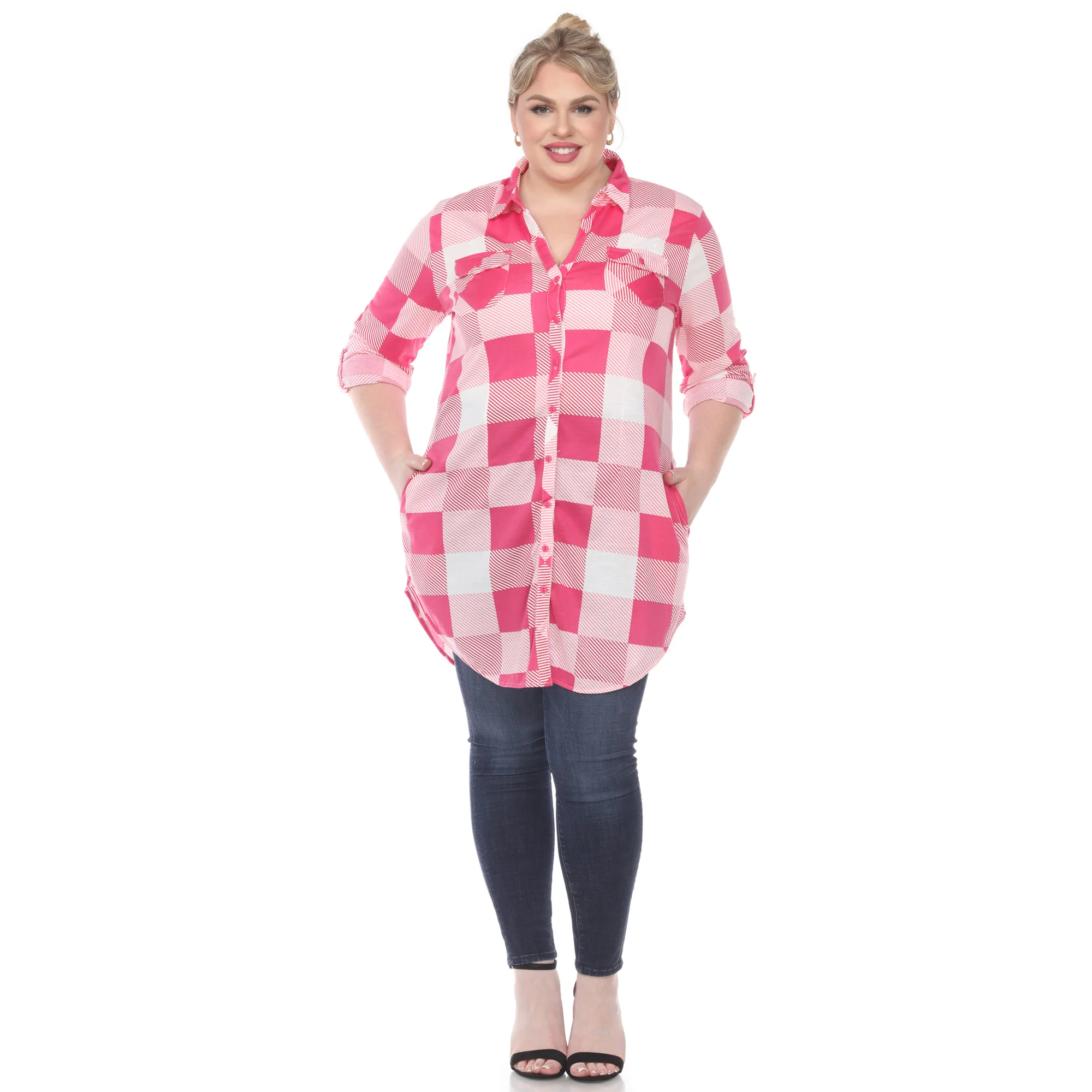 White Mark Women's Buffalo Plaid Rounded Hem Tunic Top - Image 13
