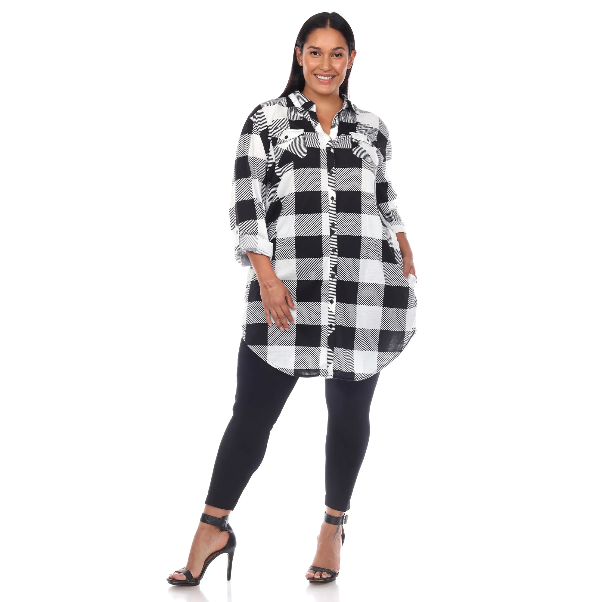 White Mark Women's Buffalo Plaid Rounded Hem Tunic Top - Image 8