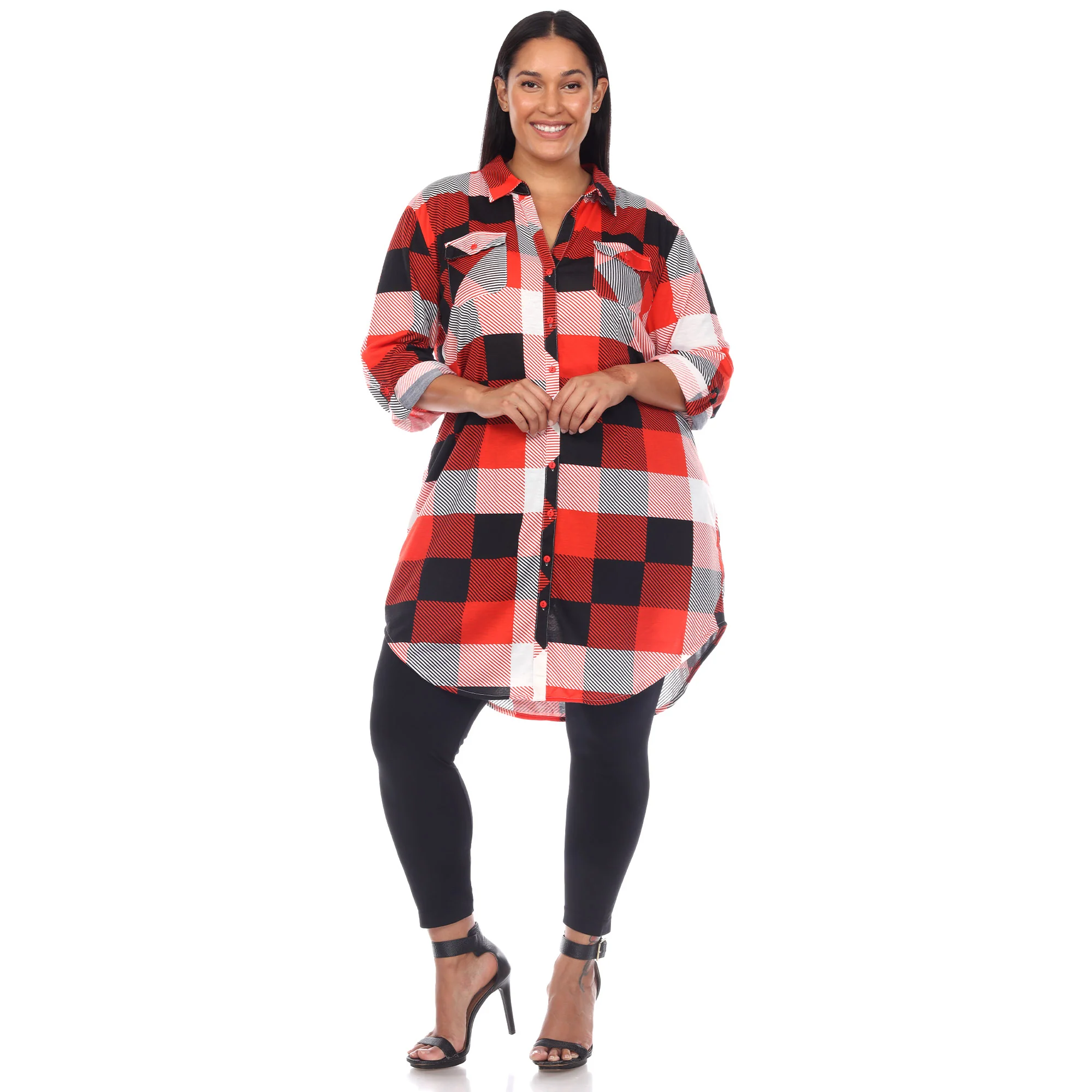 White Mark Women's Buffalo Plaid Rounded Hem Tunic Top - Image 9