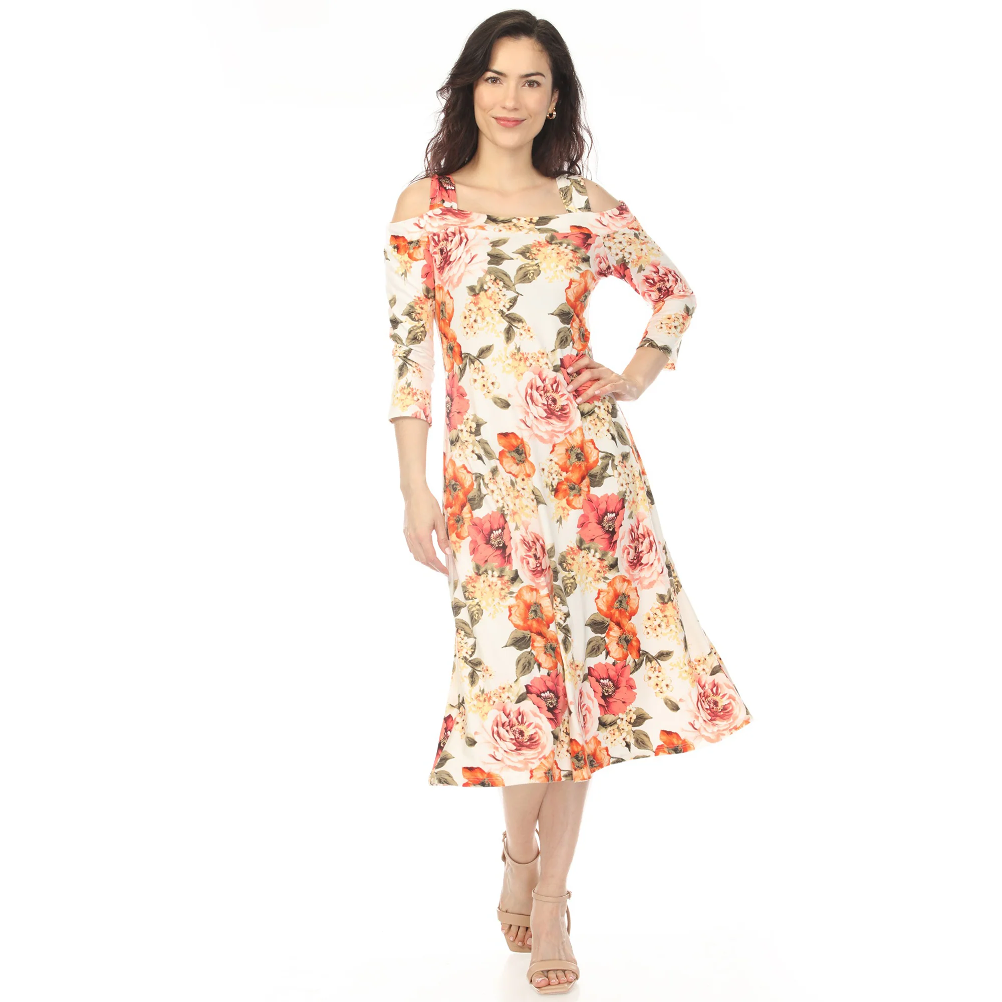 White Mark Women's Cold Shoulder 3/4 Sleeve Dress - Image 3