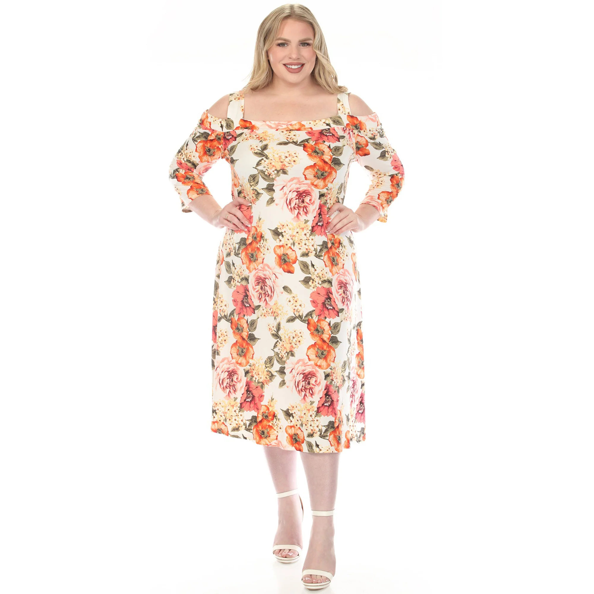 White Mark Women's Cold Shoulder 3/4 Sleeve Dress - Image 4