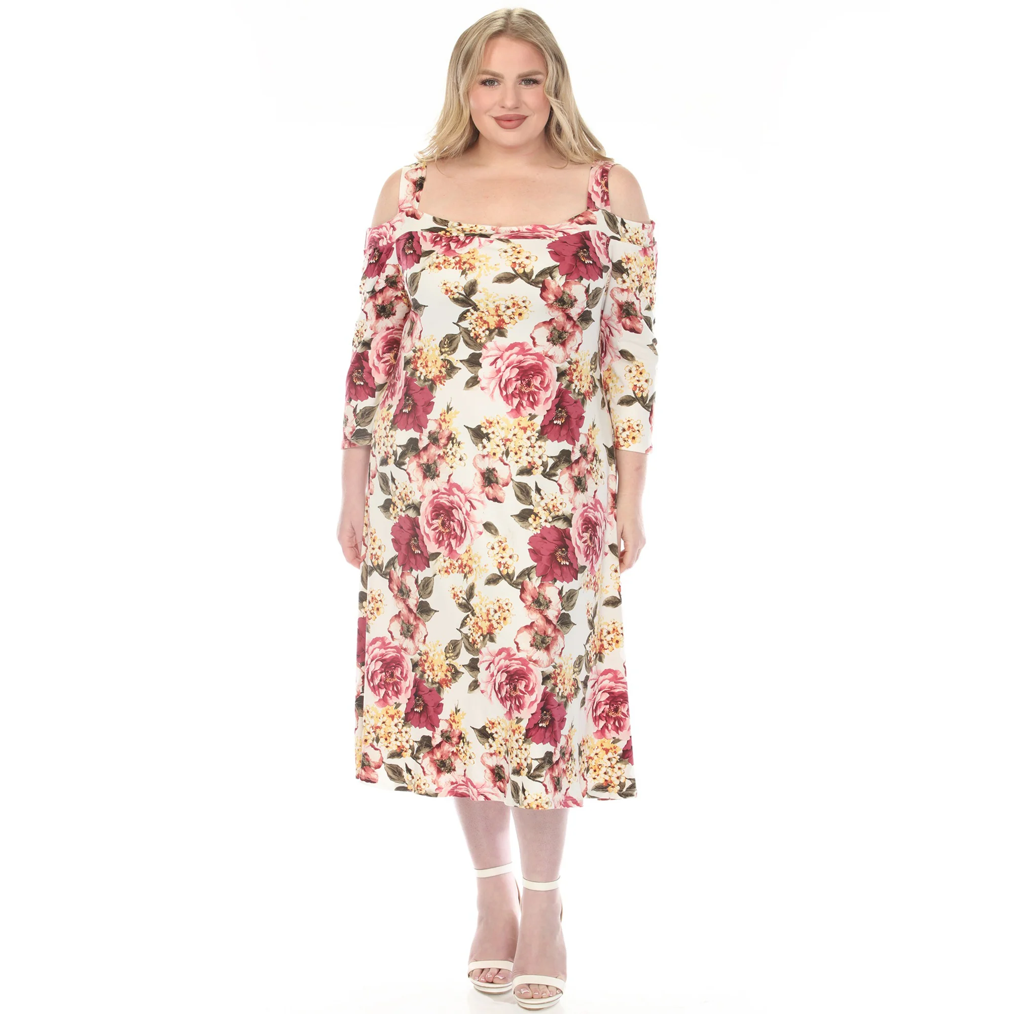 White Mark Women's Cold Shoulder 3/4 Sleeve Dress - Image 6