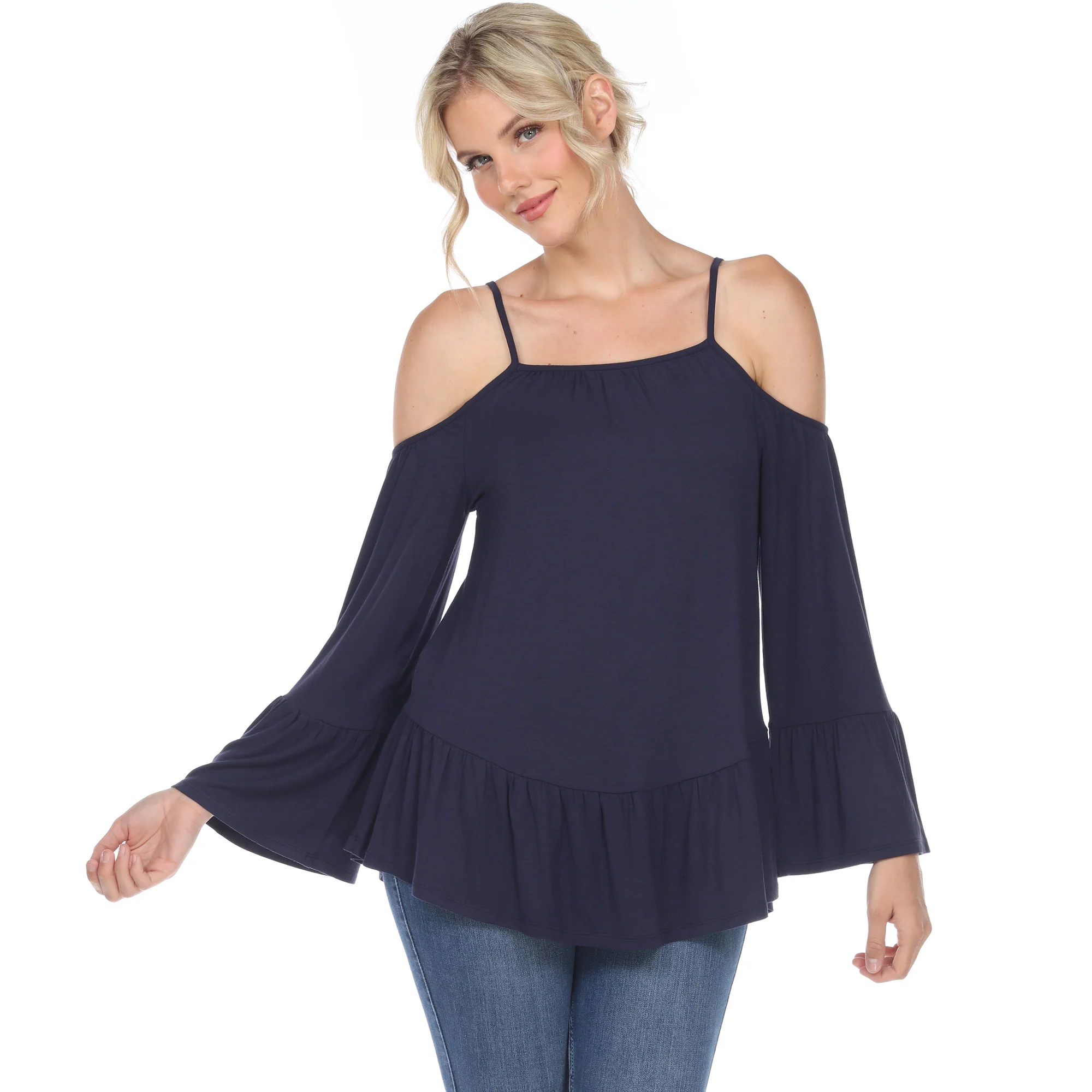 White Mark Women's Cold Shoulder Ruffle Sleeve Top - Image 2