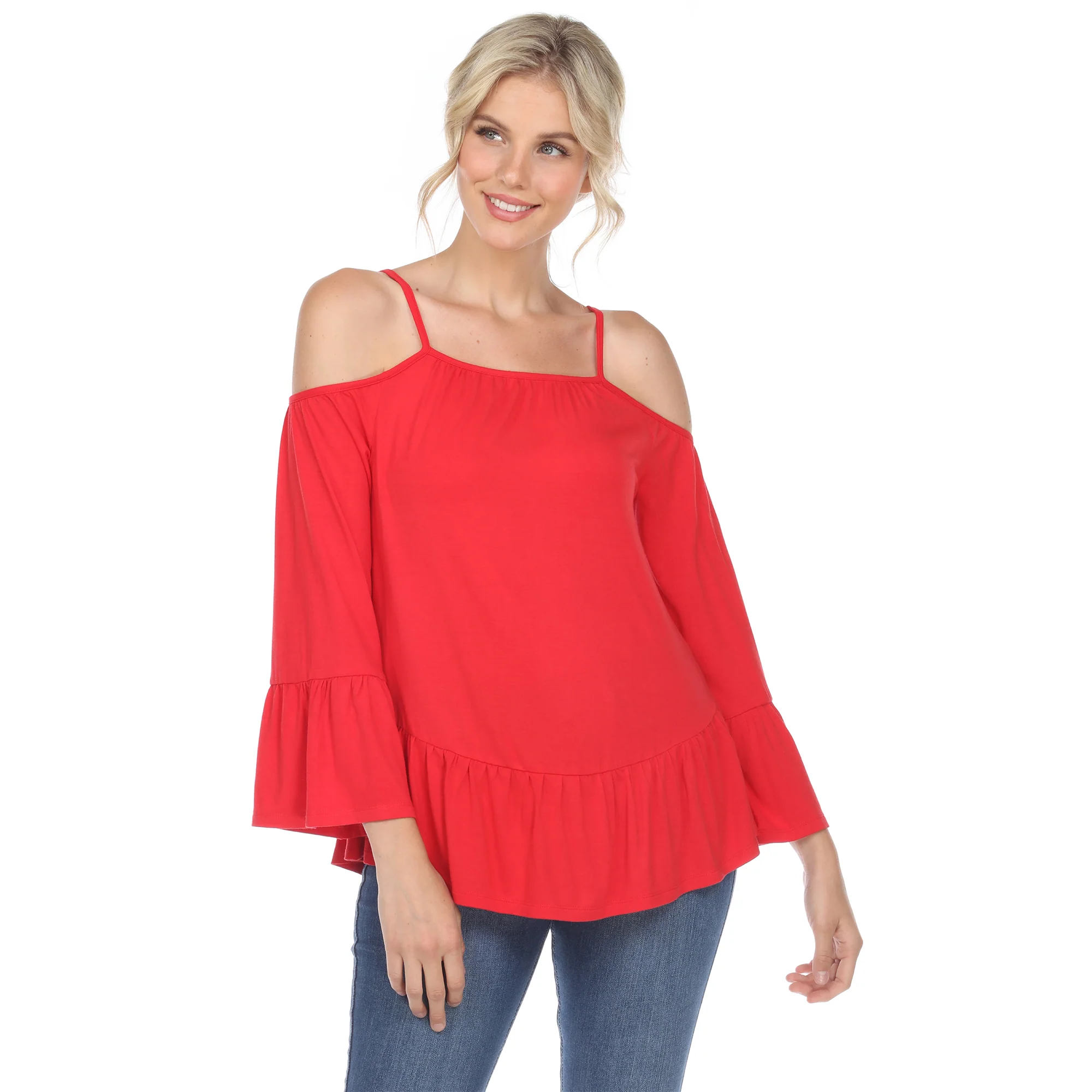 White Mark Women's Cold Shoulder Ruffle Sleeve Top - Image 3