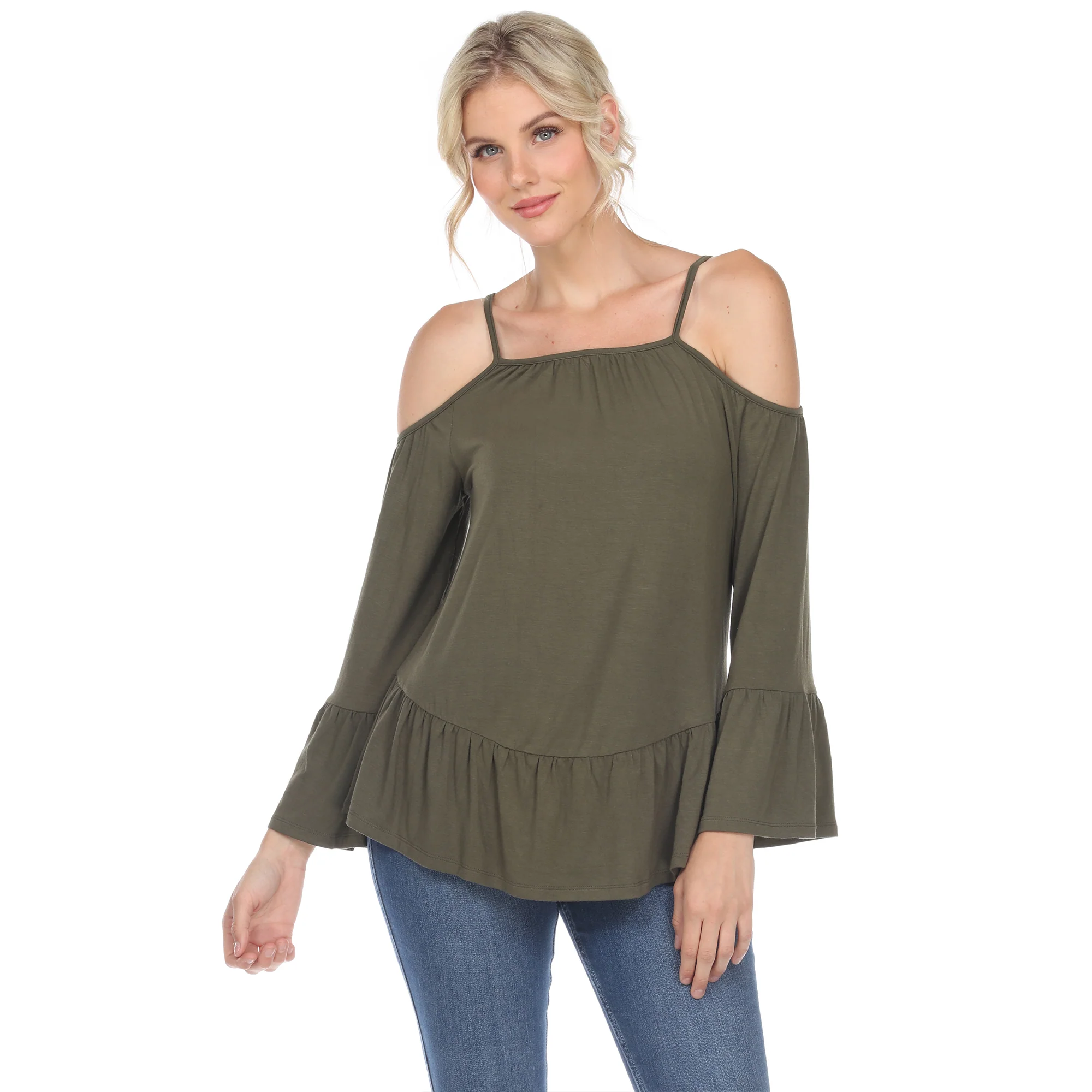 White Mark Women's Cold Shoulder Ruffle Sleeve Top - Image 4