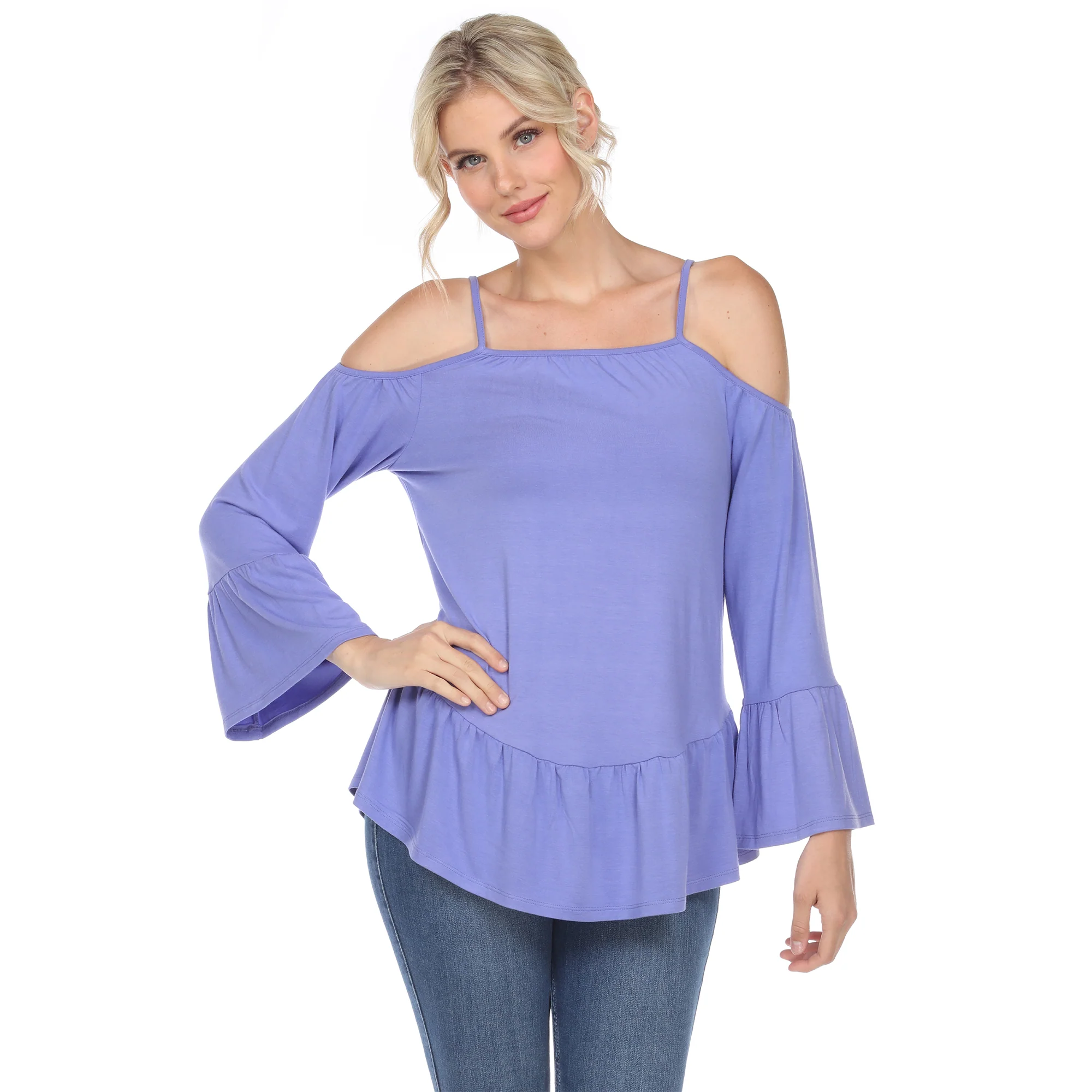 White Mark Women's Cold Shoulder Ruffle Sleeve Top - Image 5