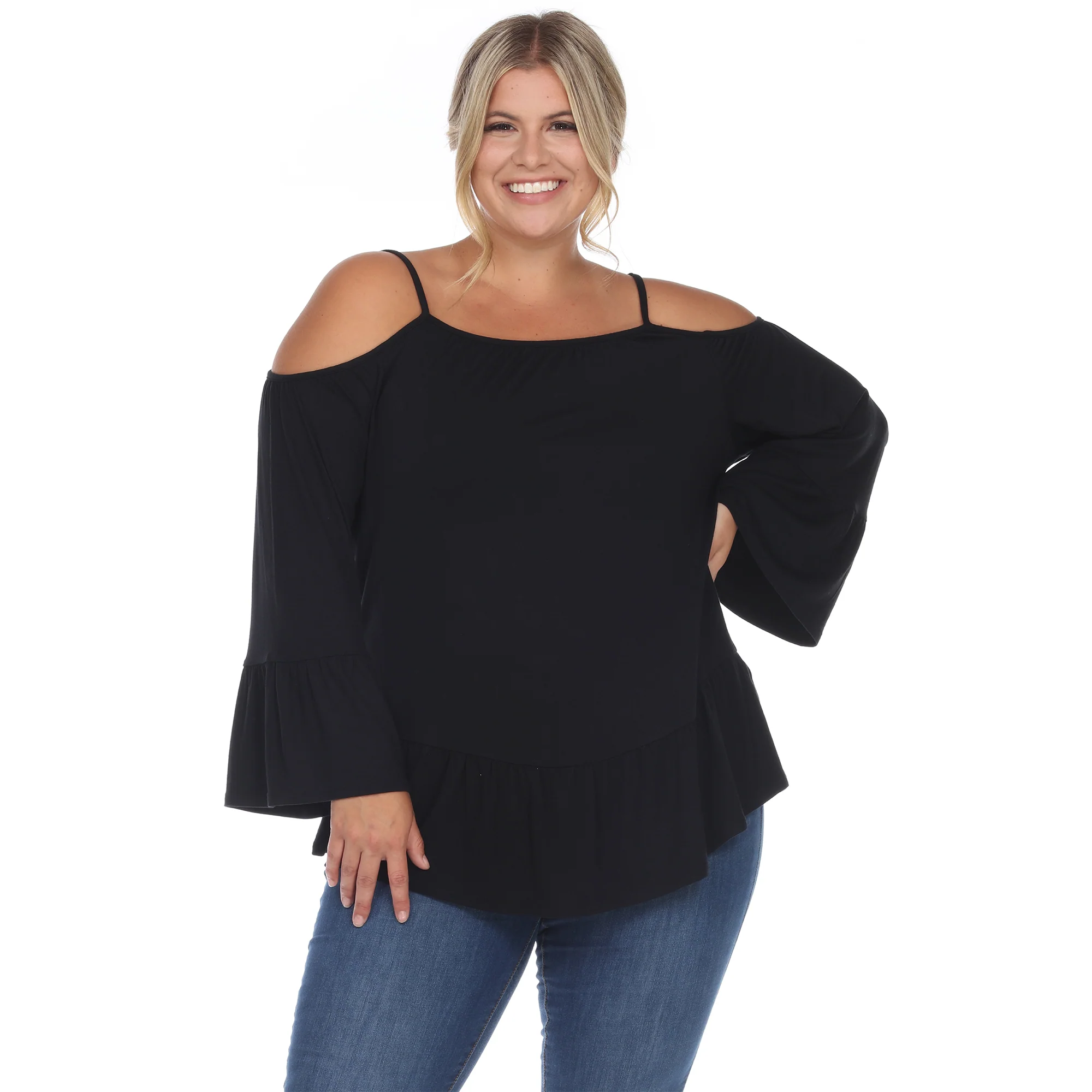 White Mark Women's Cold Shoulder Ruffle Sleeve Top - Image 6