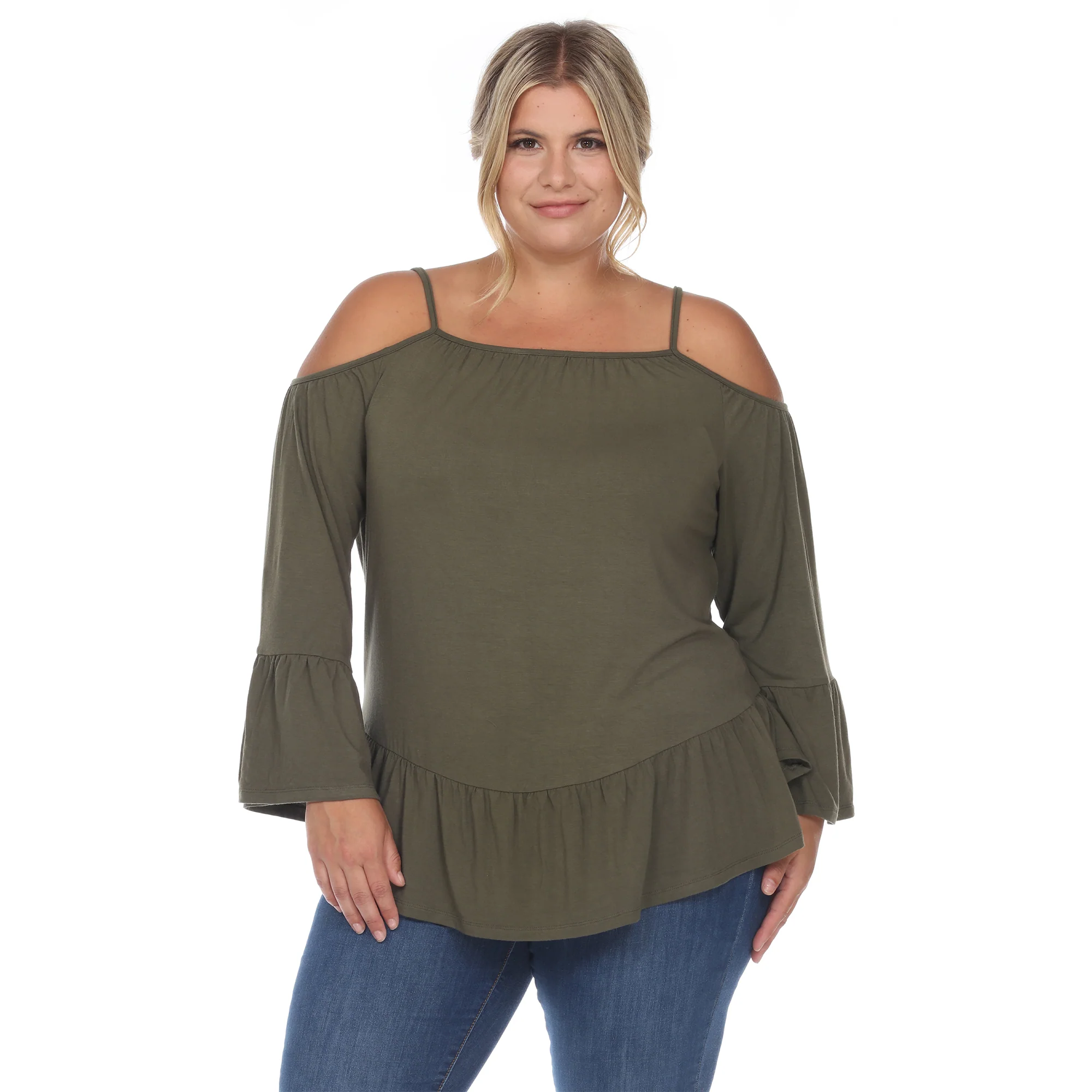 White Mark Women's Cold Shoulder Ruffle Sleeve Top - Image 9